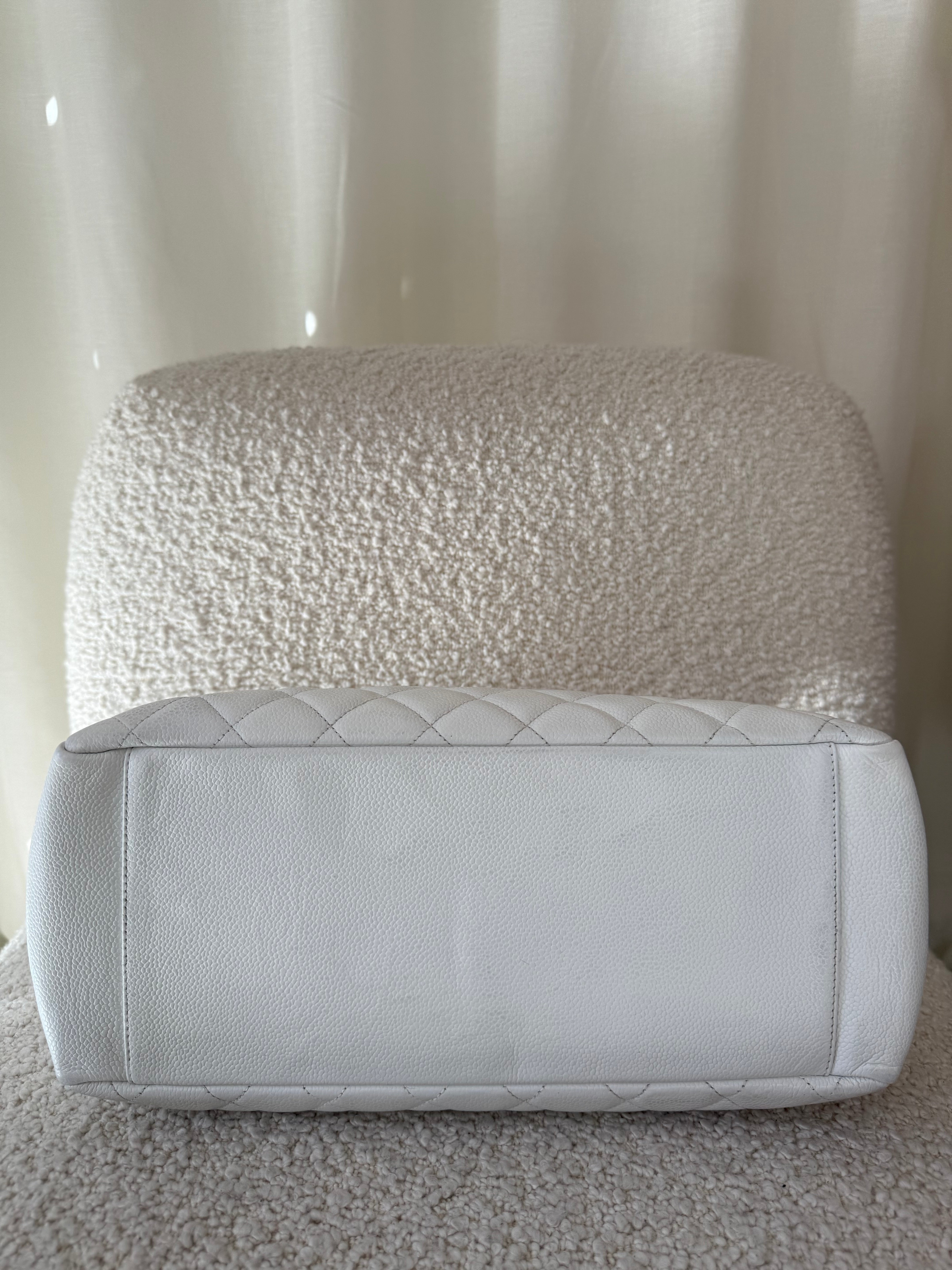 Chanel White Quilted Caviar Leather Grand Shopping Tote