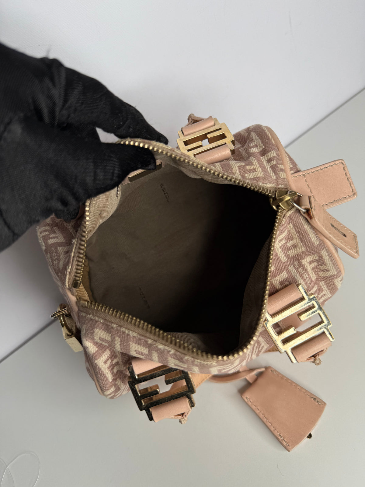 Fendi Zucchino Canvas Mini Boston Bag Pink