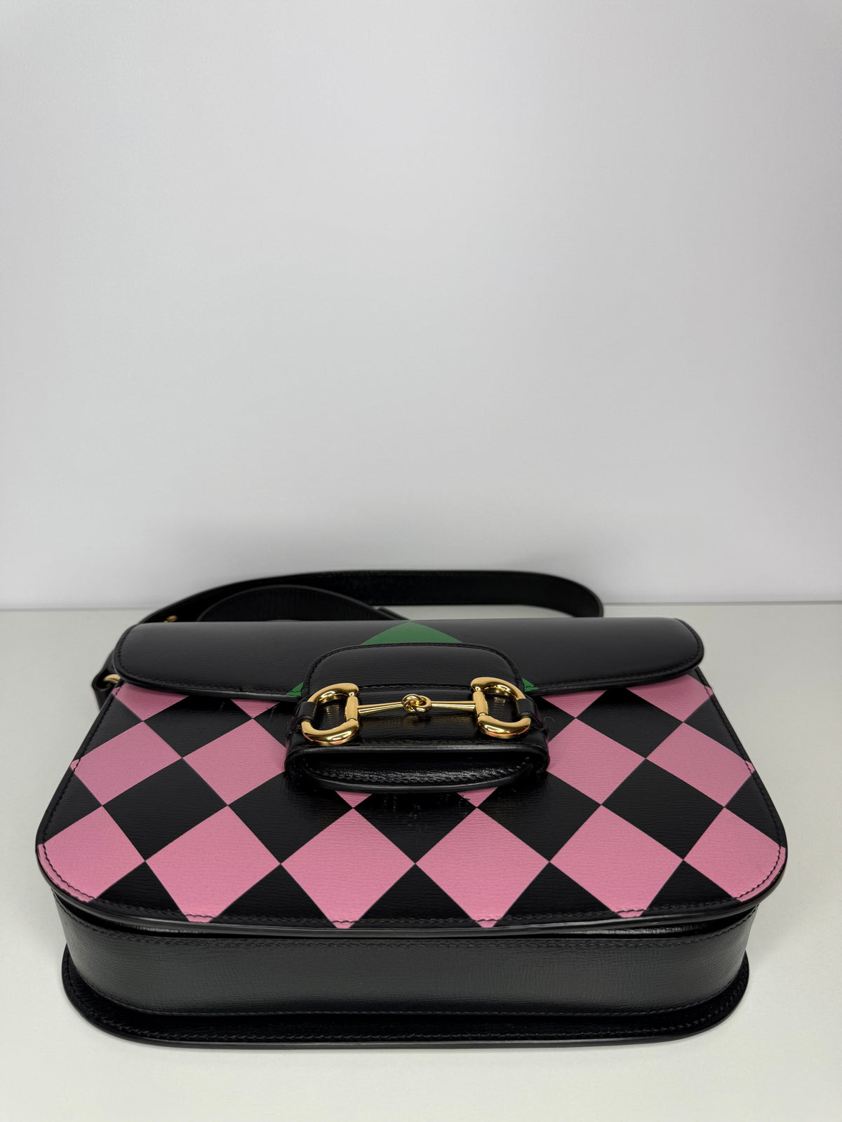Gucci Horsebit 1955 Multicolor Geometric Pattern on Black Leather Shoulder Bag