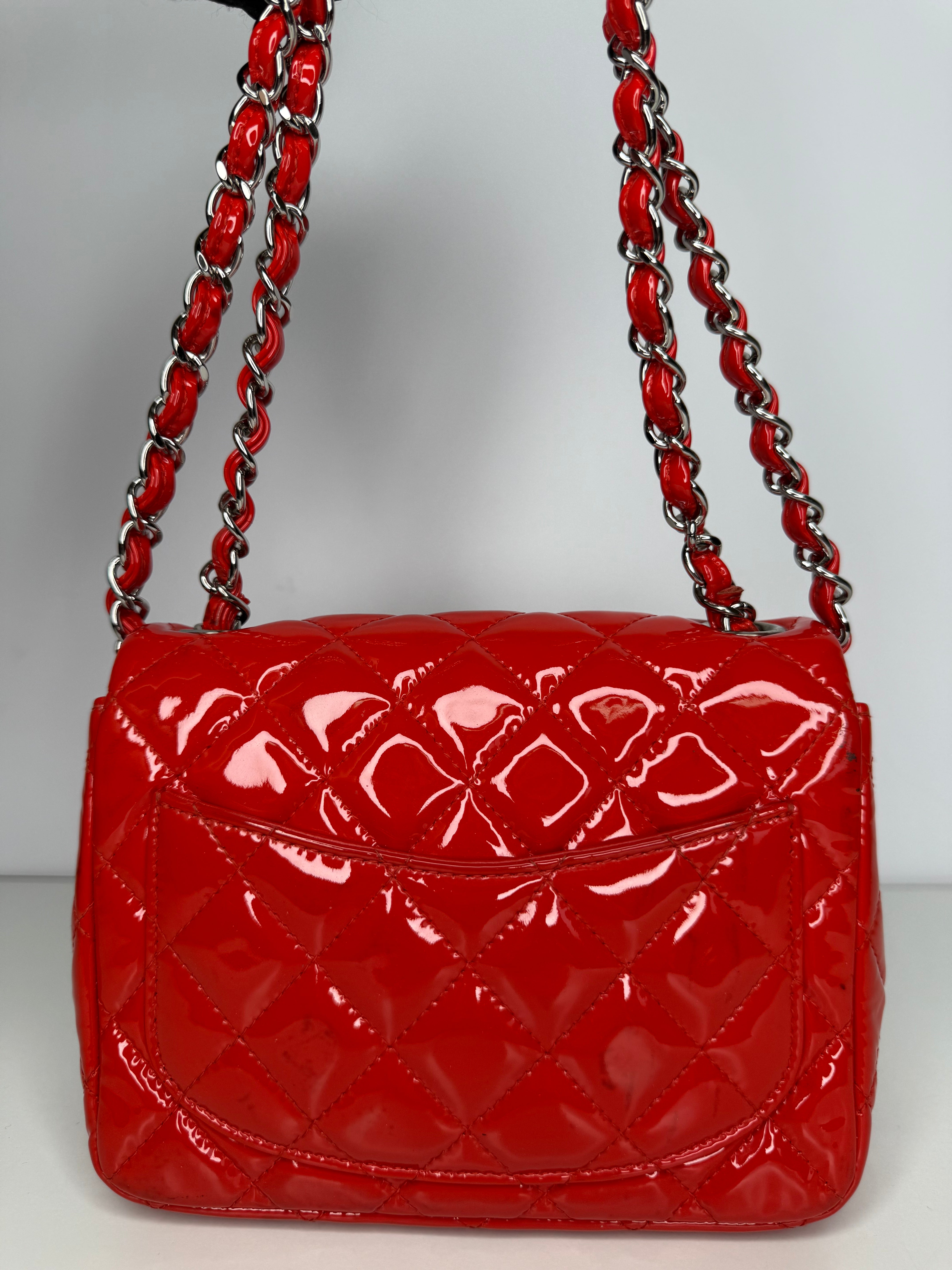 Chanel Classic Mini Flap Red Quilted Patent Leather