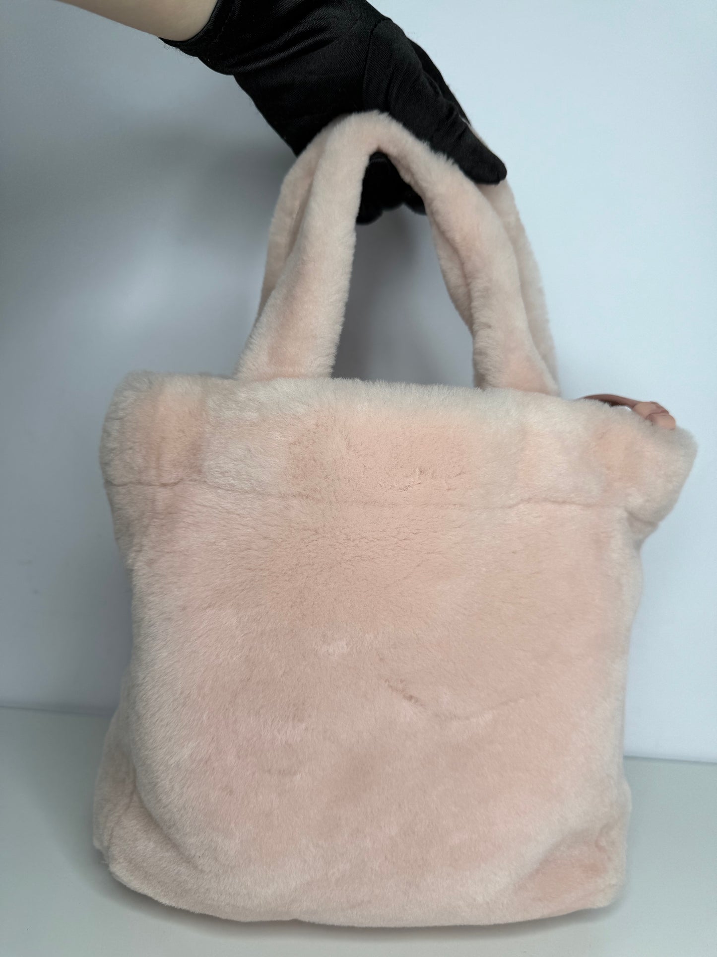 Prada Terry Pink Shearling Small Tote with Pouch