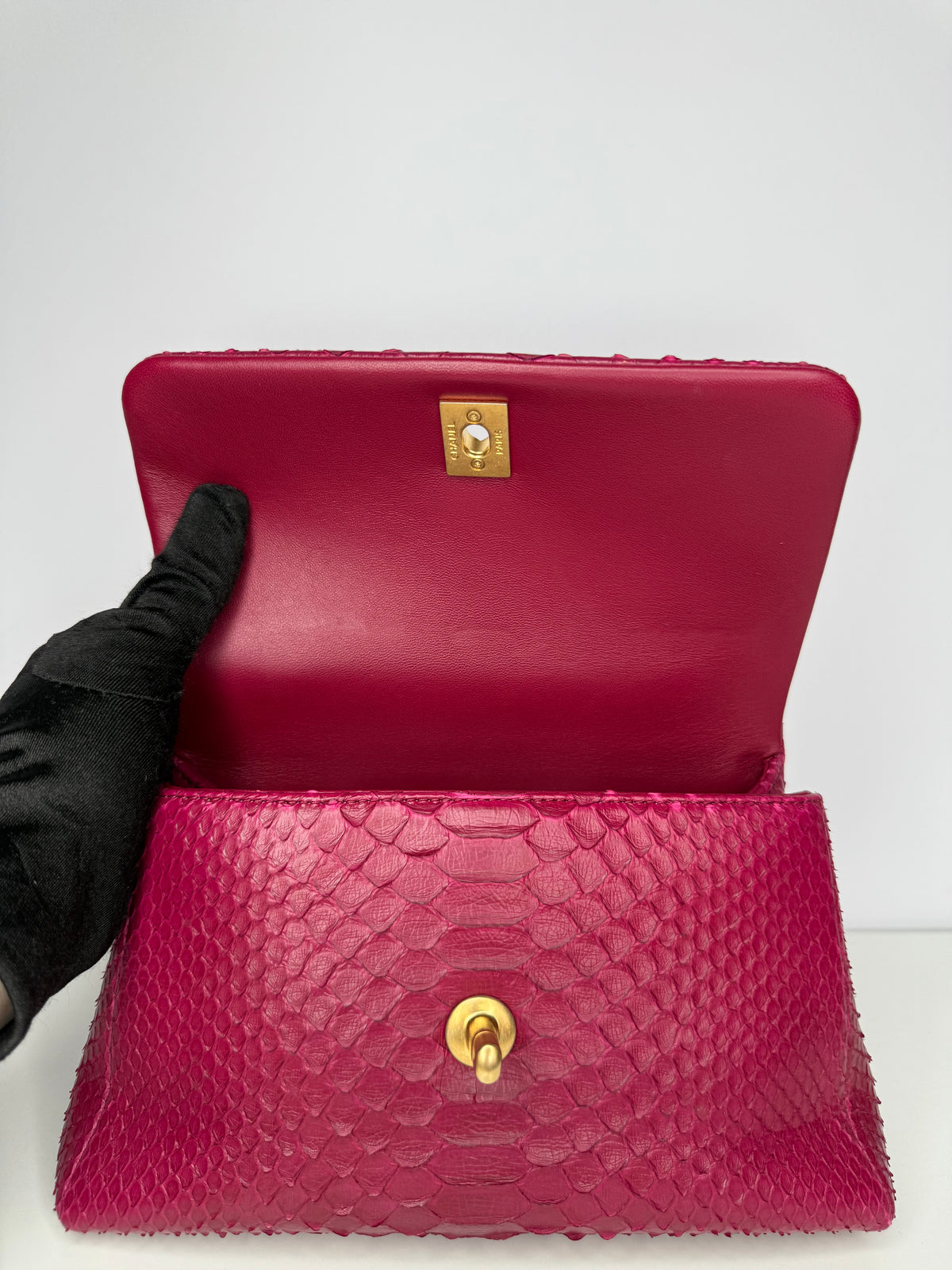 Chanel Small Fuchsia Python Coco Top Handle Bag