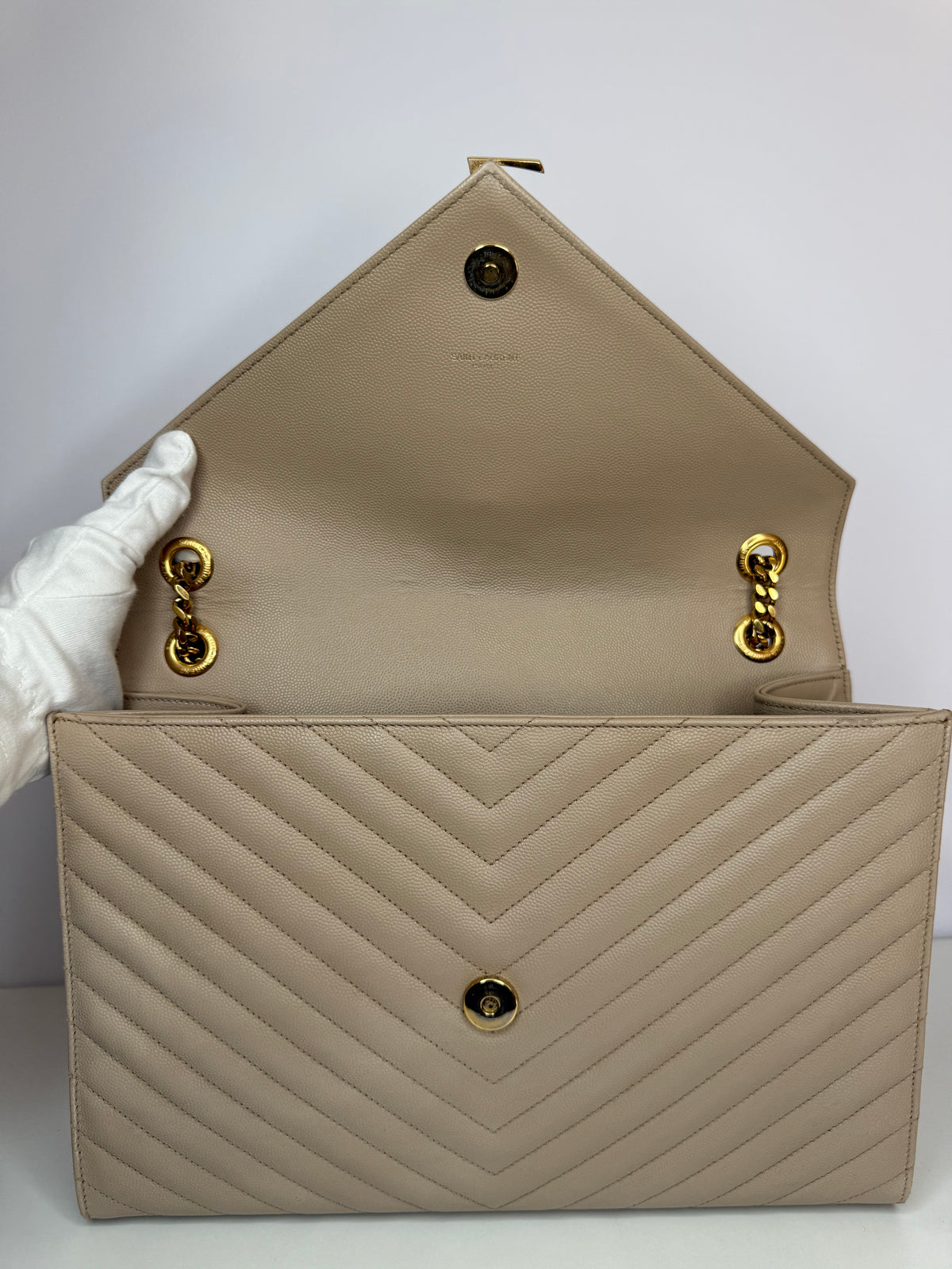 Saint Laurent Beige Grain De Poudre Large Envelope Bag