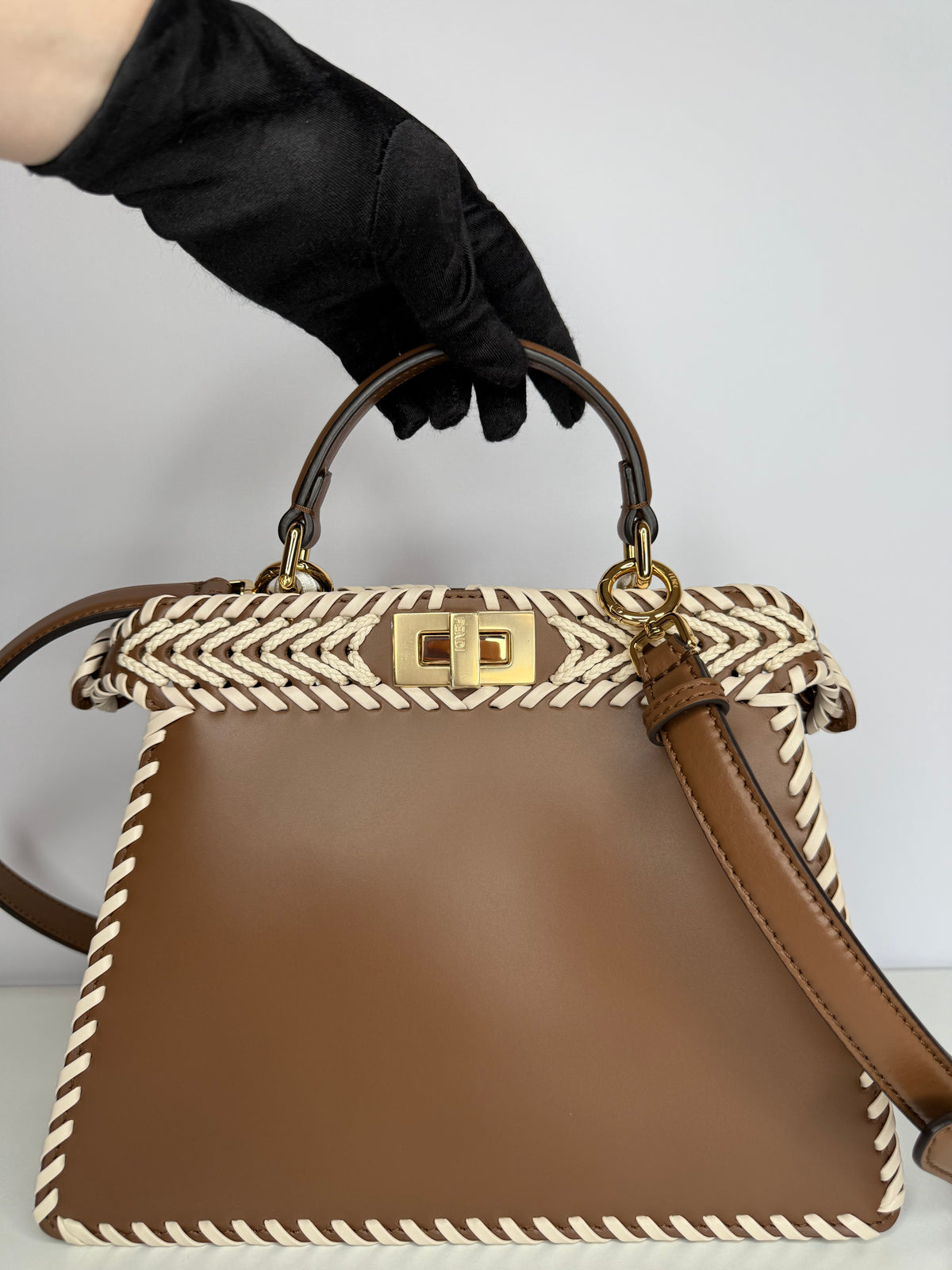 Fendi Peekaboo ISeeU Small Brown Calfskin Waxed Cord Interlacing