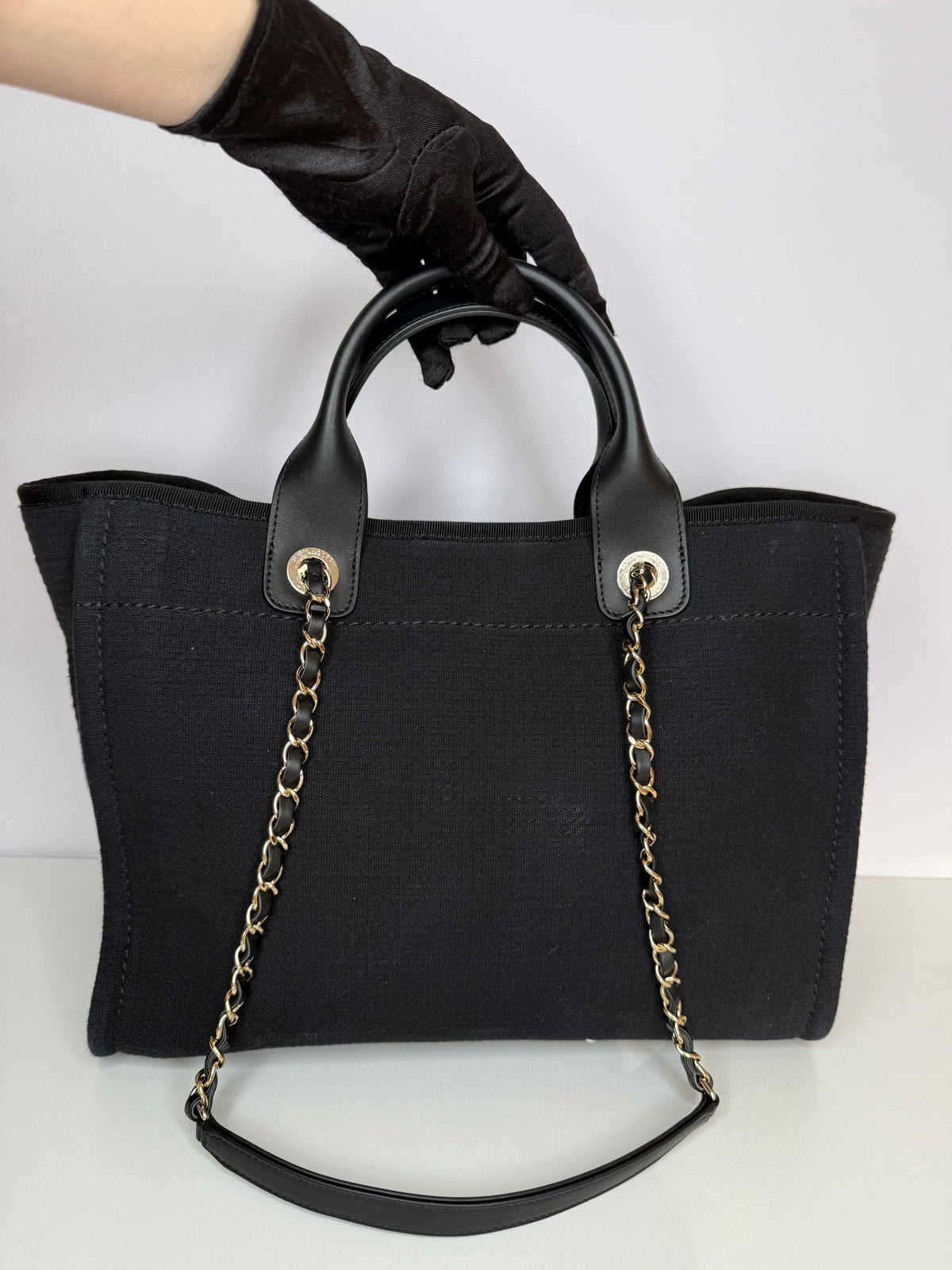 Chanel Deauville Black Canvas Shopping Tote with Pouch