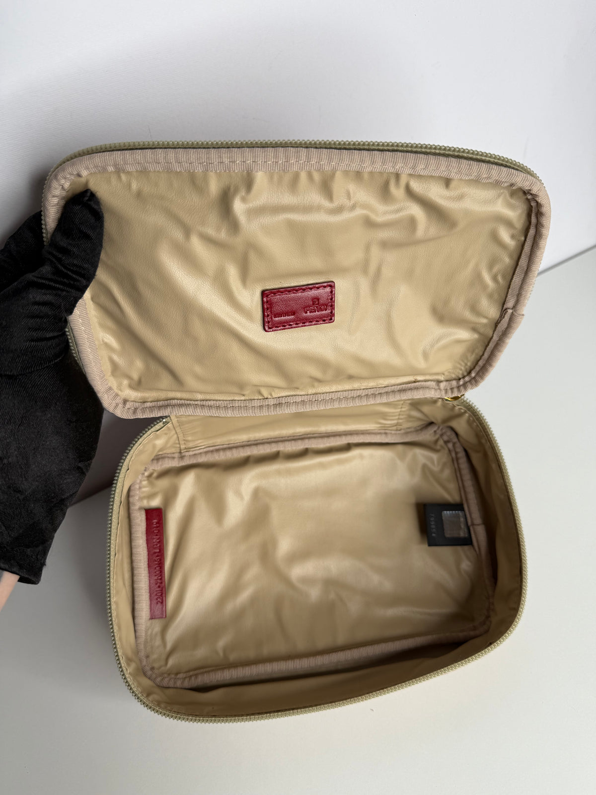 Fendi Beige and Red Zucchino Canvas Cosmetic Pouch