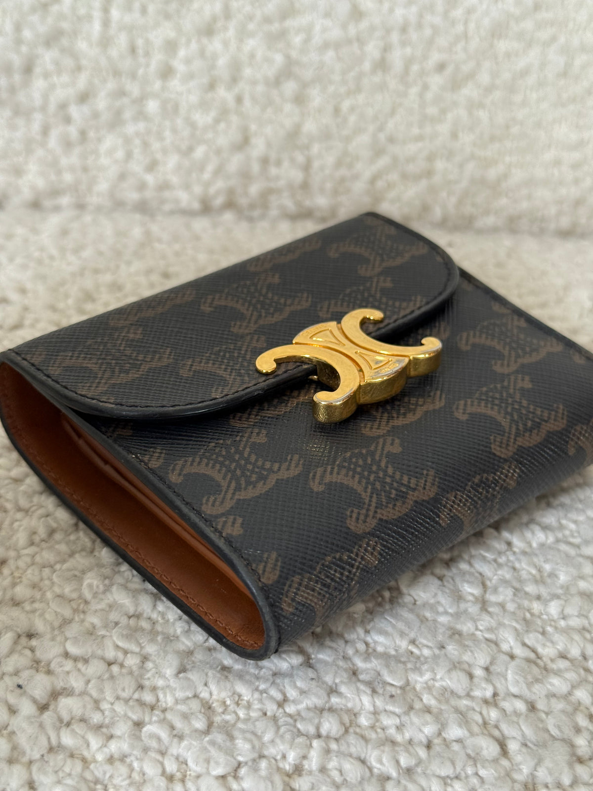 Celine Small Flap Wallet Triomphe In Triomphe Canvas Tan