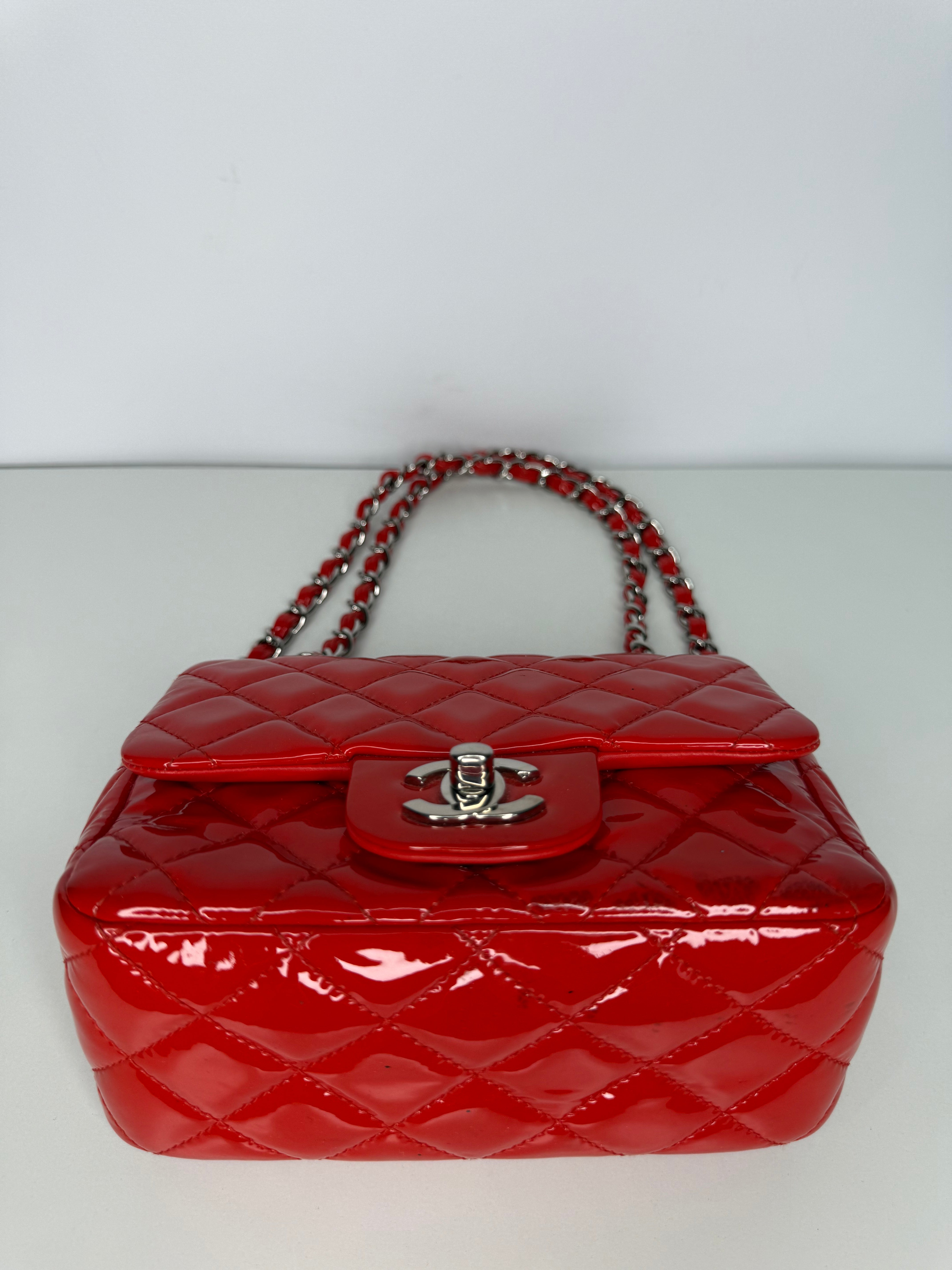 Chanel Classic Mini Flap Red Quilted Patent Leather