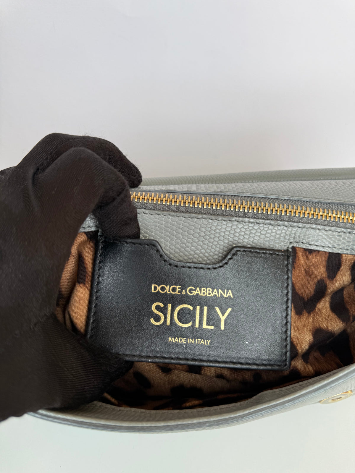 Dolce Gabbana Grey Lizard Embossed Leather Medium Miss Sicily Top Handle Bag