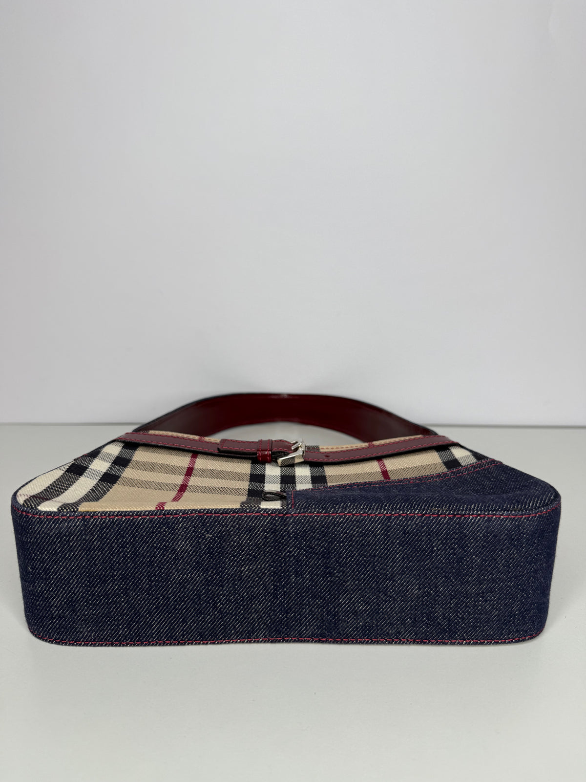 Burberry House Check Canvas Burgundy Buckle with Denim Pocket Detail Pochette