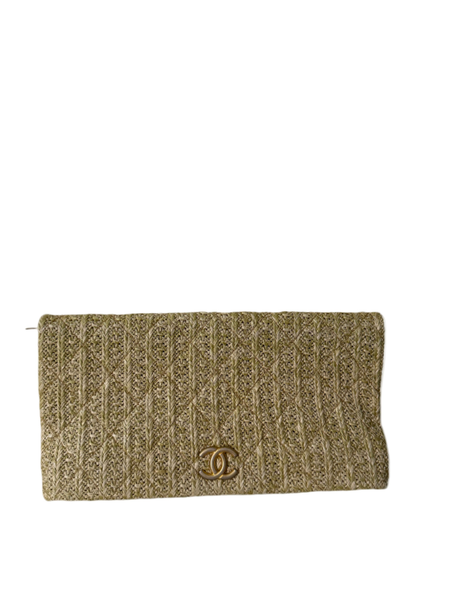 Chanel CC Woven Clutch Gold Natural Raffia Antique Gold Hardware