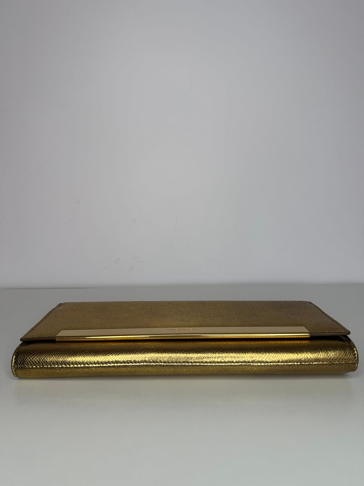 Saint Laurent Lutetia Flap Clutch Snakeskin Embossed Metallic Gold