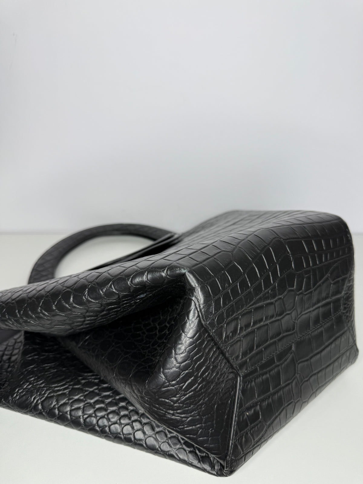 Bottega Veneta Black Crocodile Embossed Leather Doll Tote