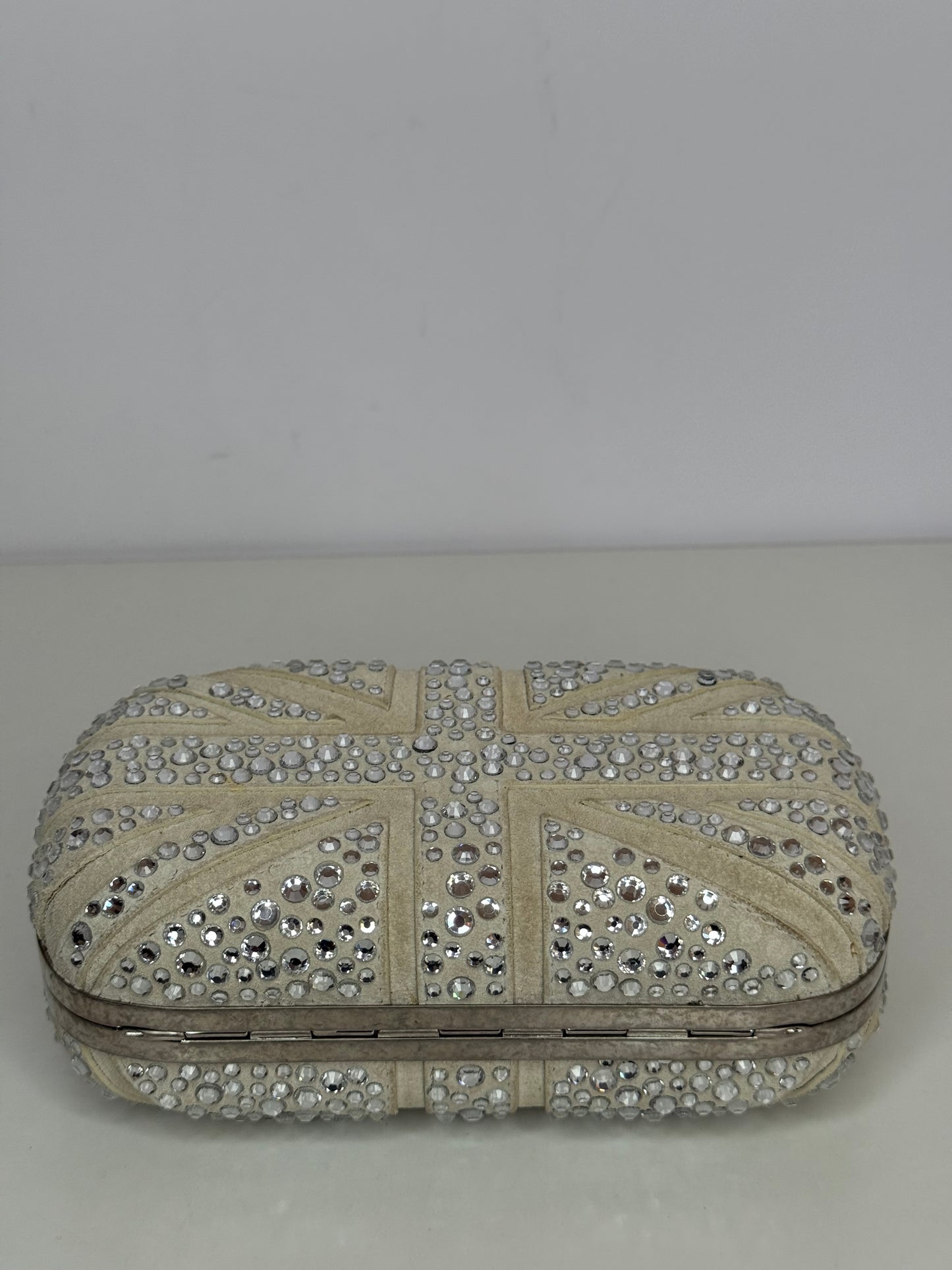 Alexander McQueen Off White Suede Studded Britannia Skull Box Clutch