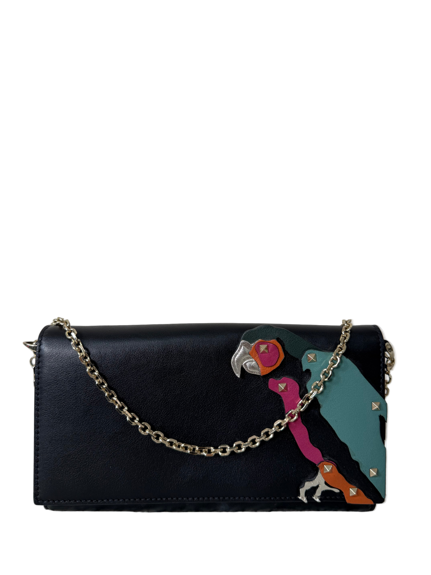 TEST Valentino Garavani Parrot Motif and Black Leather Wallet on Chain (Copy)