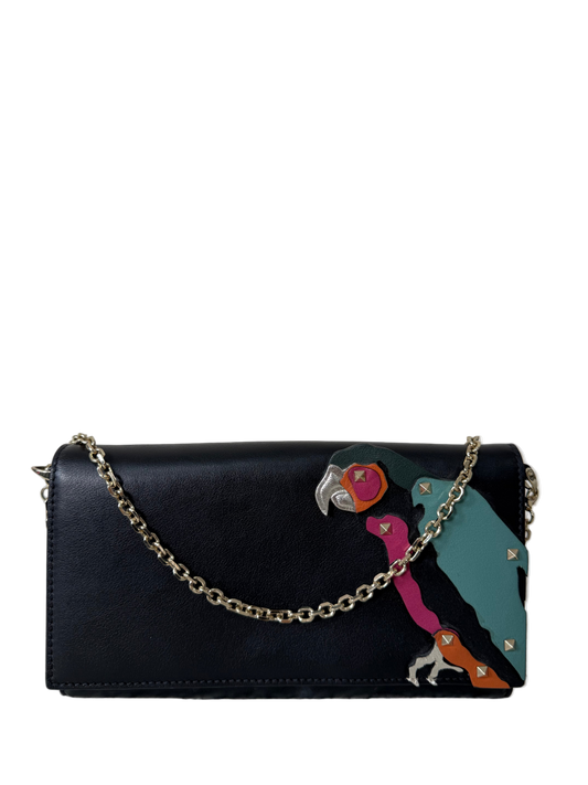 TEST Valentino Garavani Parrot Motif and Black Leather Wallet on Chain (Copy)