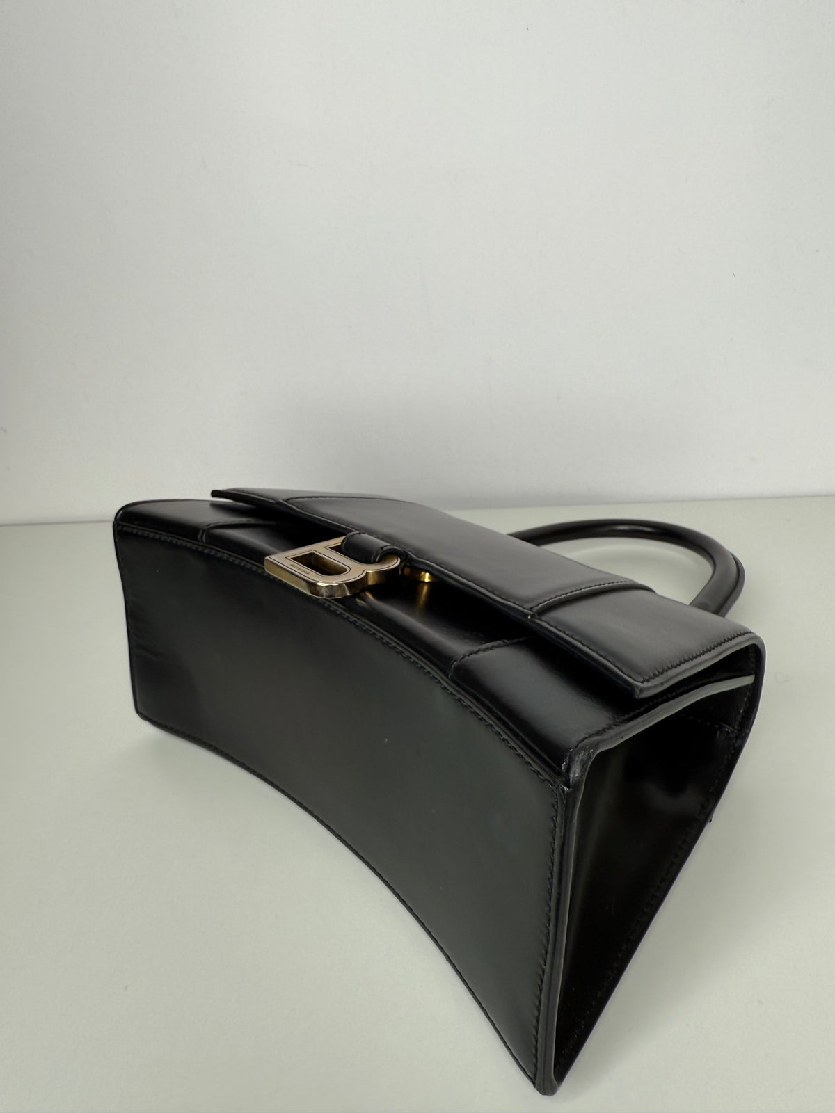 Balenciaga Hourglass S In Black Shiny Box Calfskin Handbag