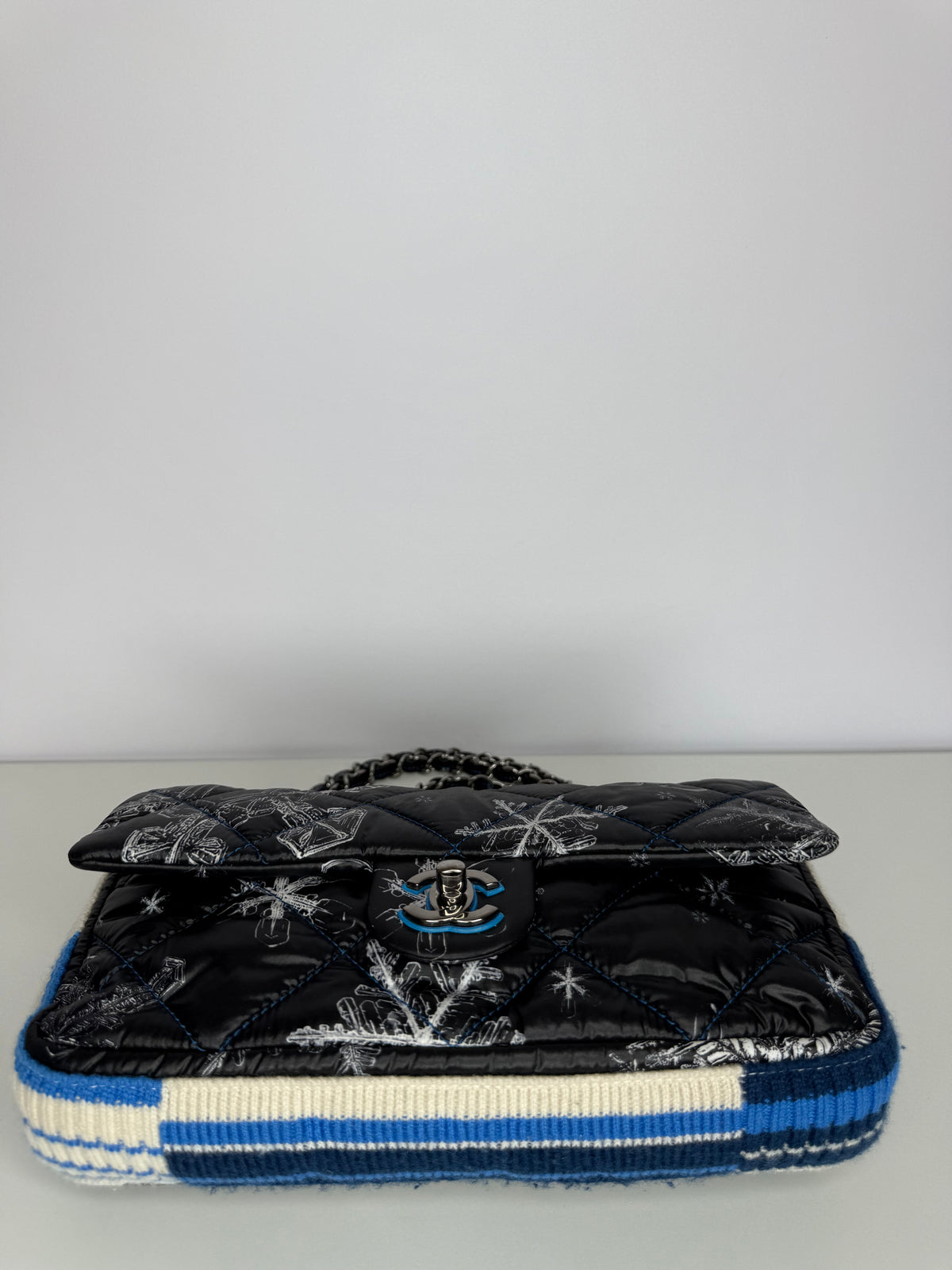 Chanel Limited Edition Snowflake Flap Bag in Black/Blue Nylon
