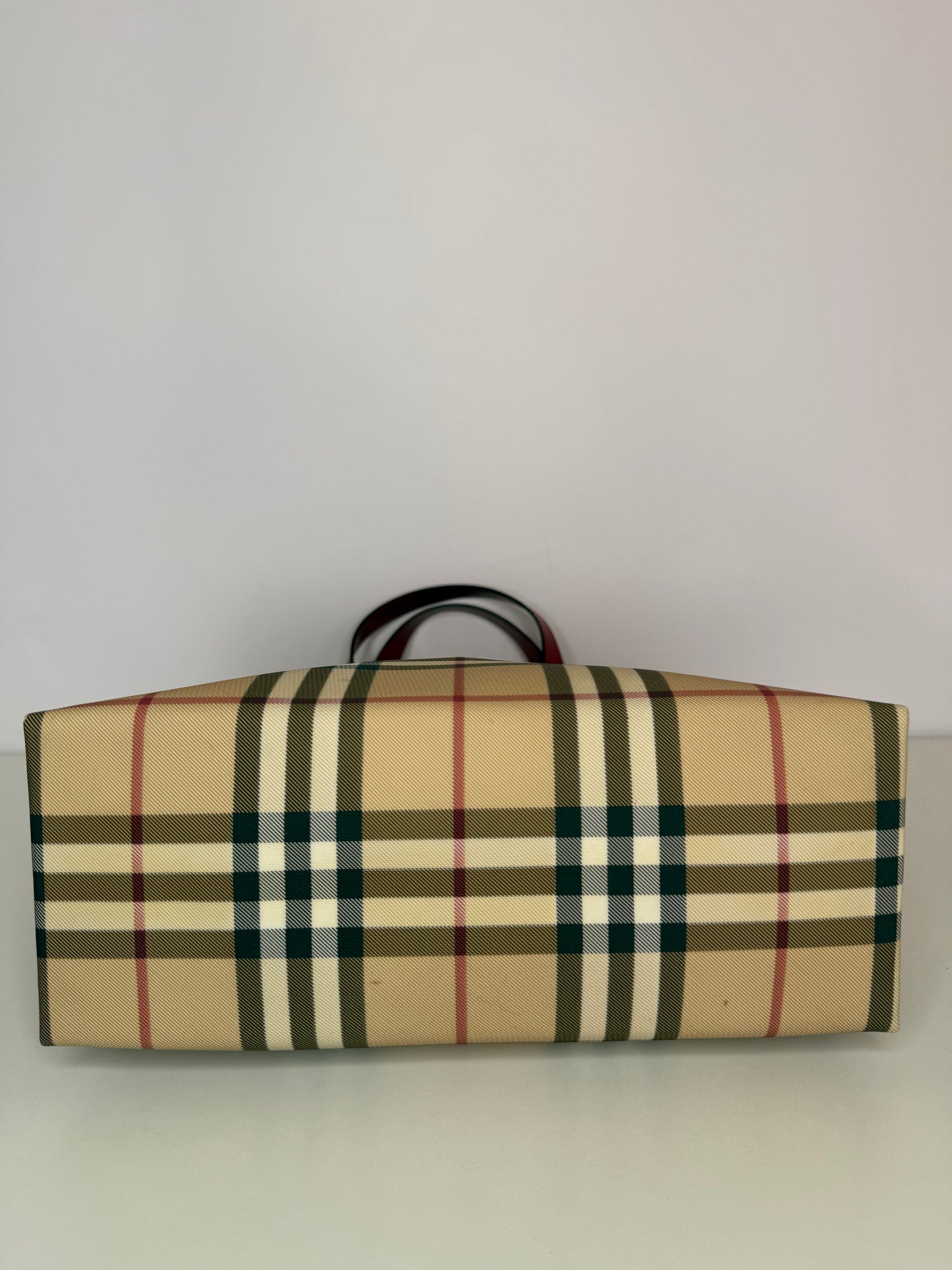 Burberry Beige/Red Nova Check Coated Canvas Top Handle Bag