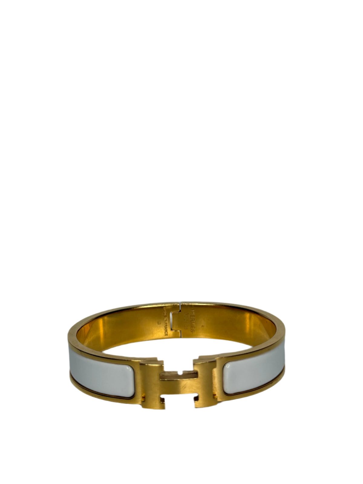 Hermès Clic H White Enamel Gold Narrow Bracelet