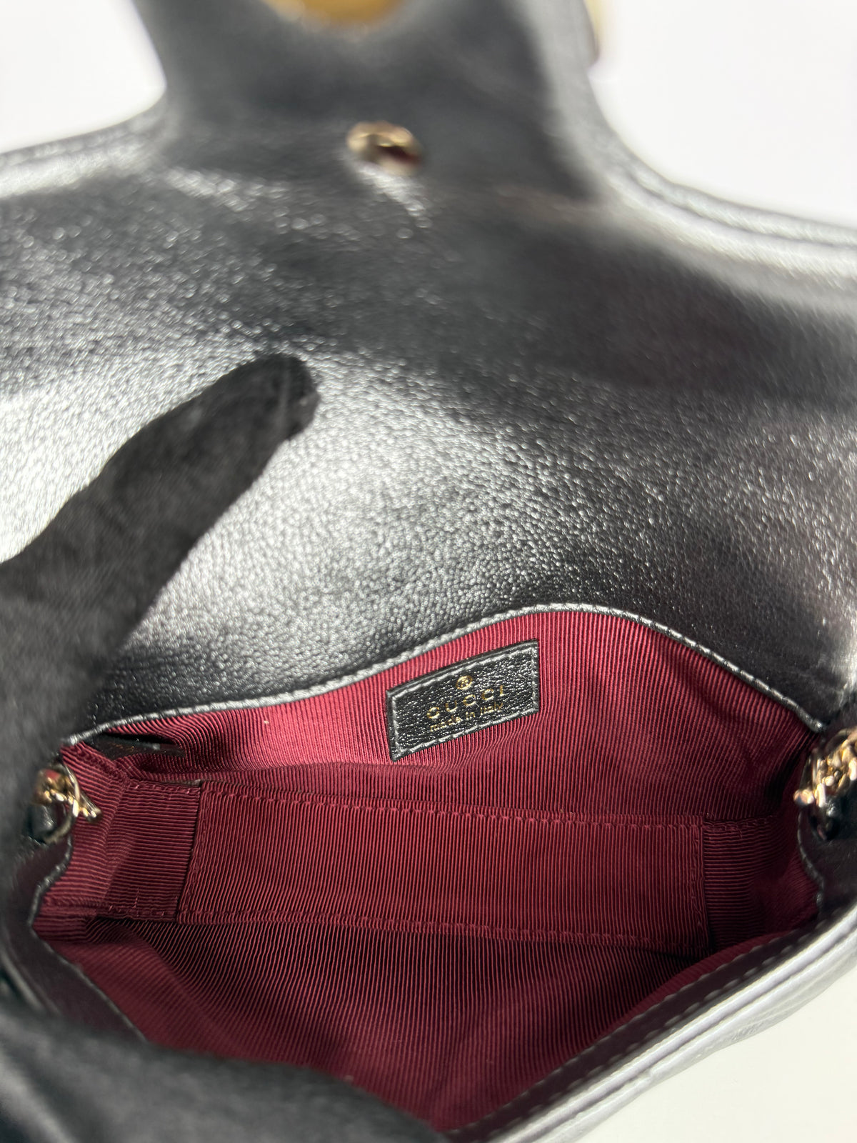 Gucci Calfskin Matelasse Super Mini GG Marmont Shoulder Bag Dark Gray