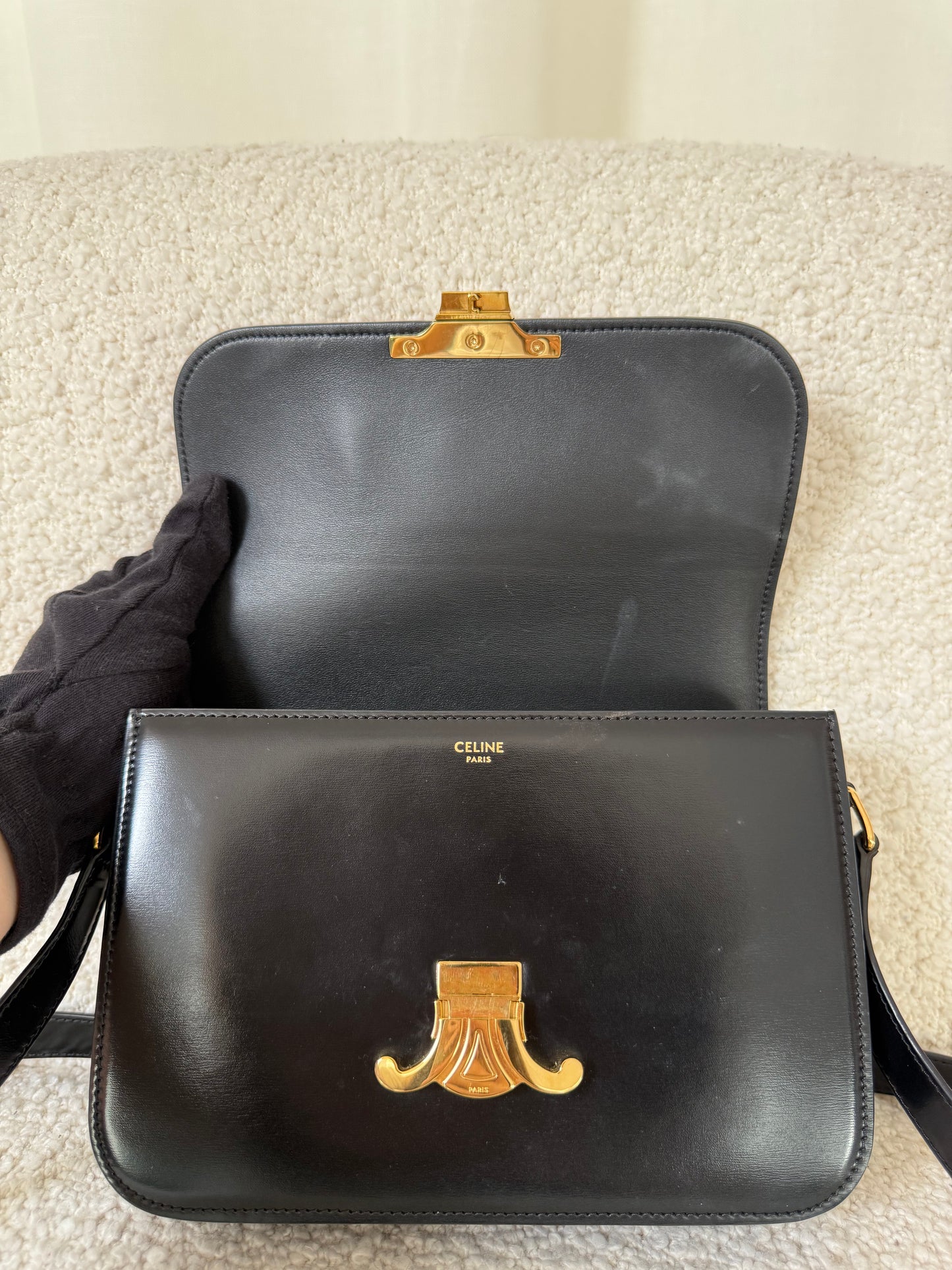 Celine Classique Triomphe Bag in Black Shiny Calfskin