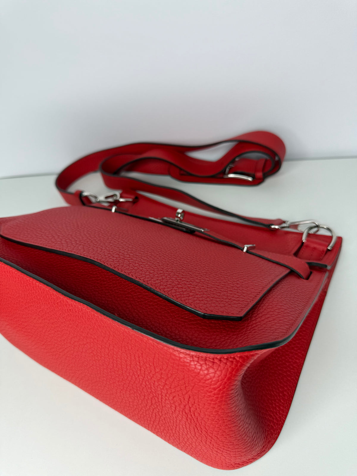 Hermes Jypsiere 28 Rouge Casaque Clemence Leather Palladium Hardware
