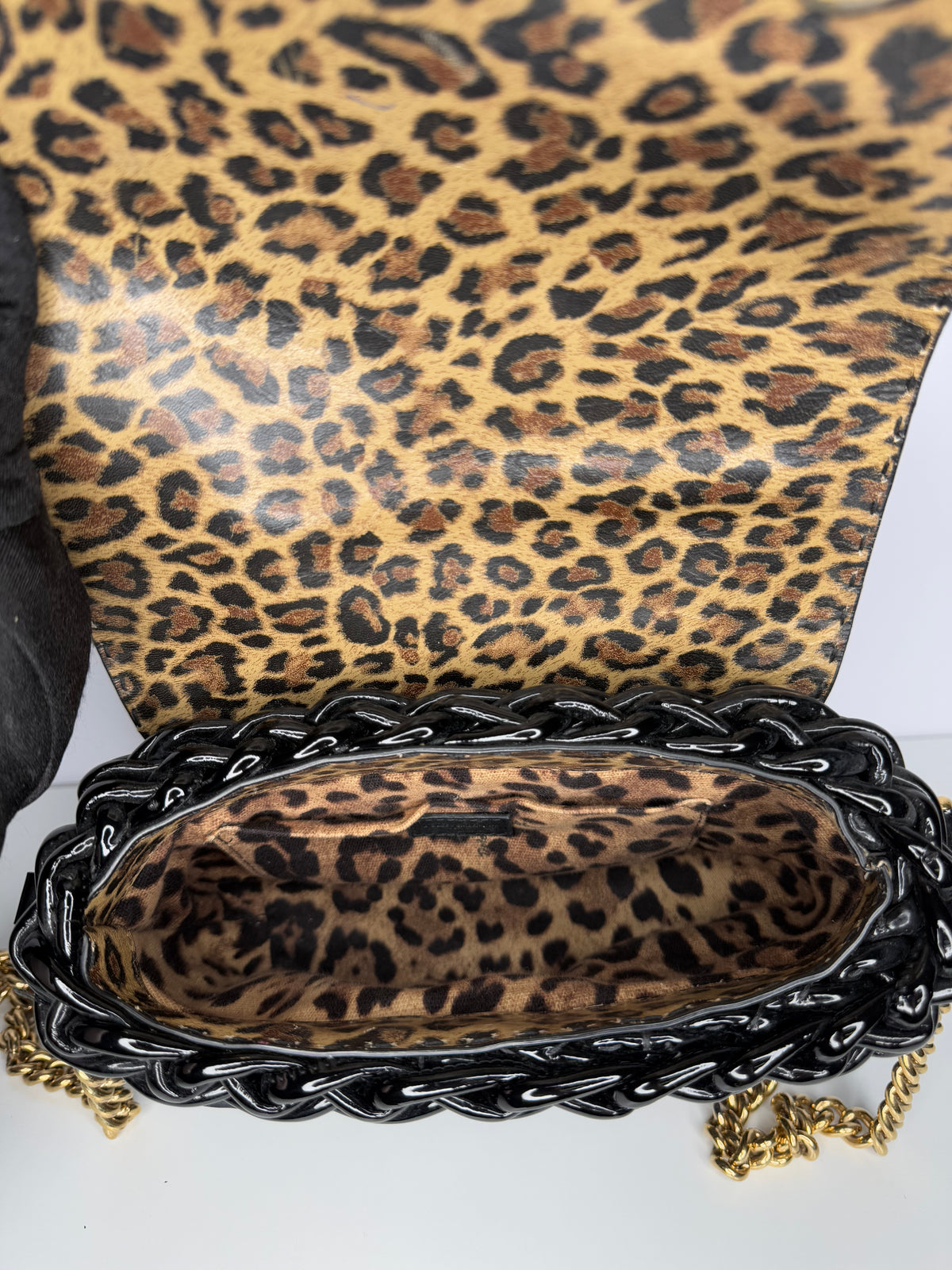 Dolce Gabbana Black Wicker and Patent Leather Shoulder Bag