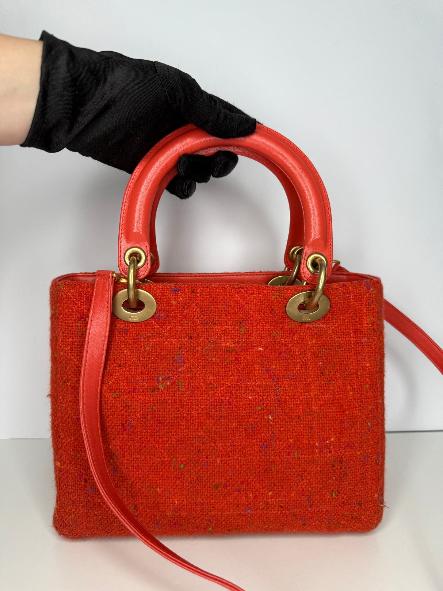 Christian Dior Vintage Orange Tweed Lady Dior Medium Bag
