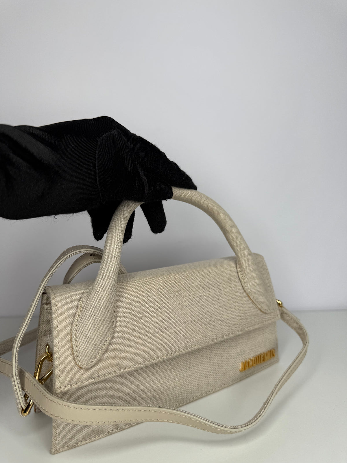 Jacquemus Le Chiquito Long in Beige Canvas Top Handle Bag
