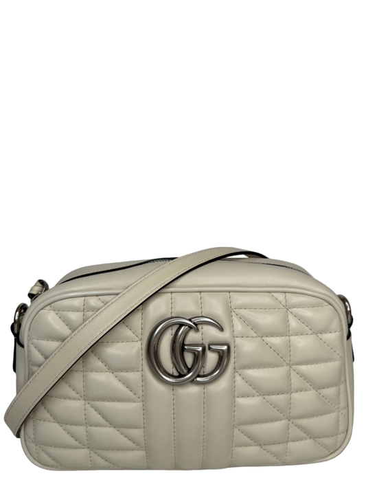Gucci GG Marmont White Leather Small Camera Bag