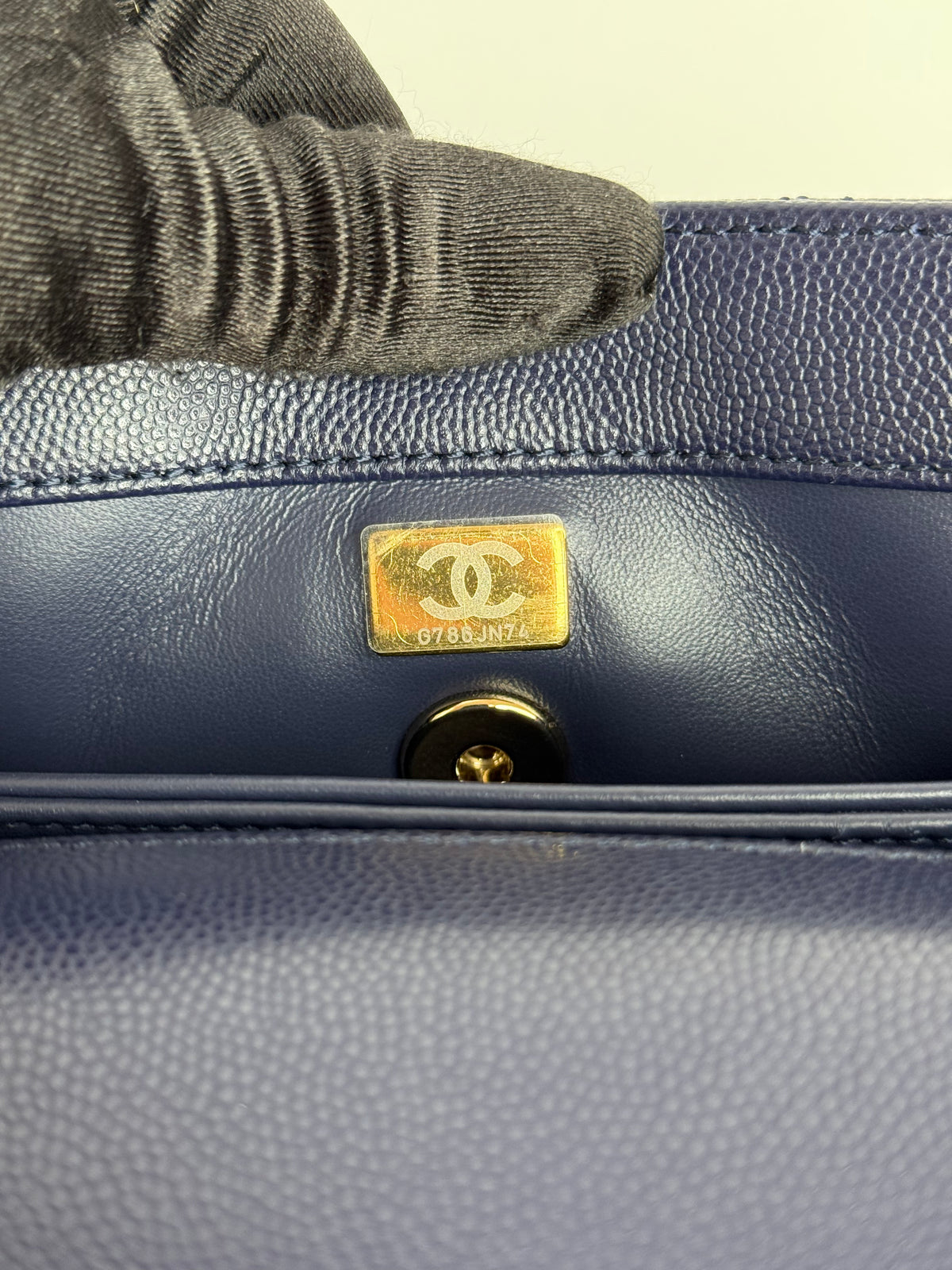 Chanel Coco Handle Small Blue Caviar with Lizard Top Handle