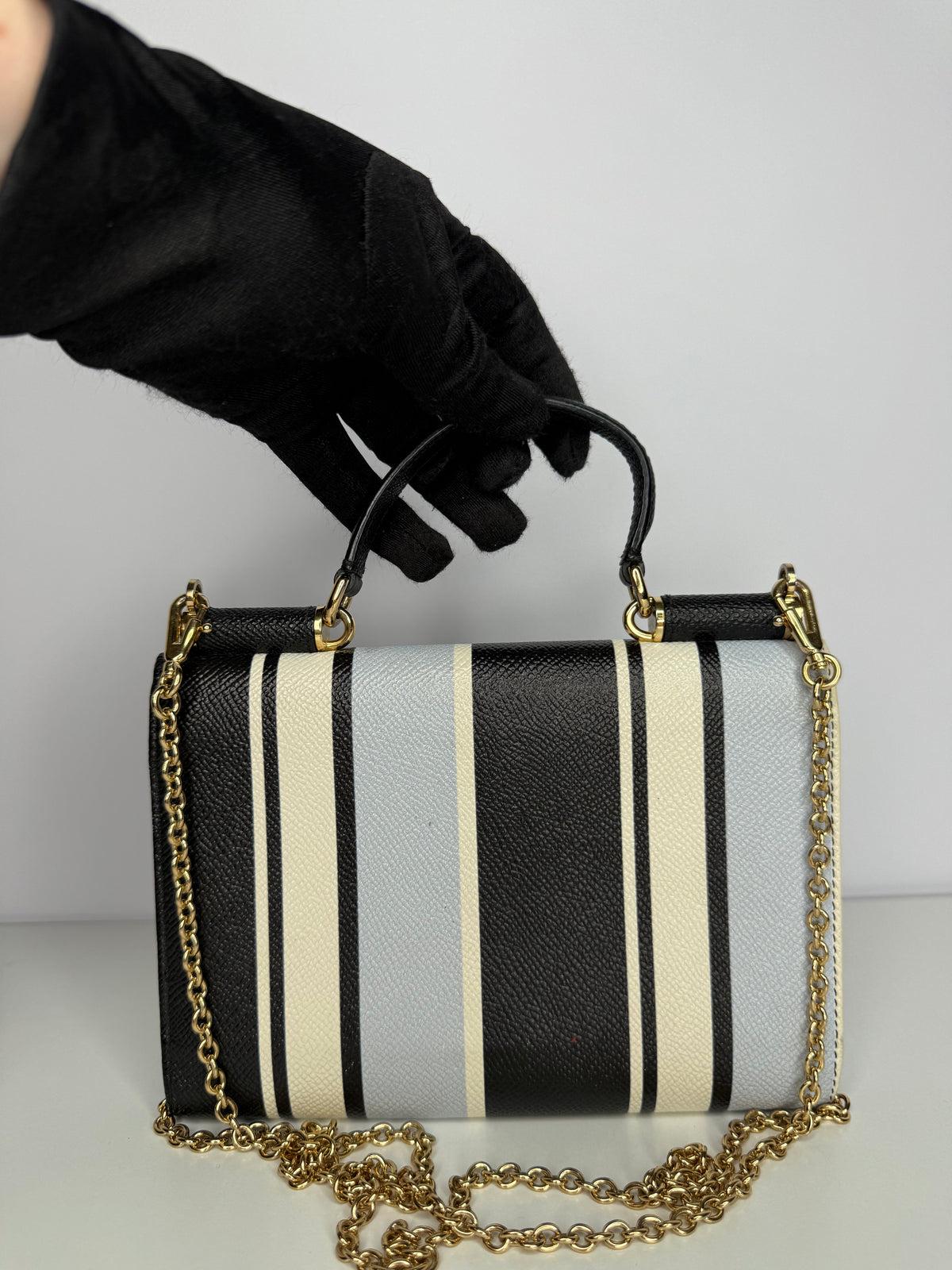 Dolce Gabbana Multicolor Striped Leather Sicily Smart Gloss Wallet on Chain