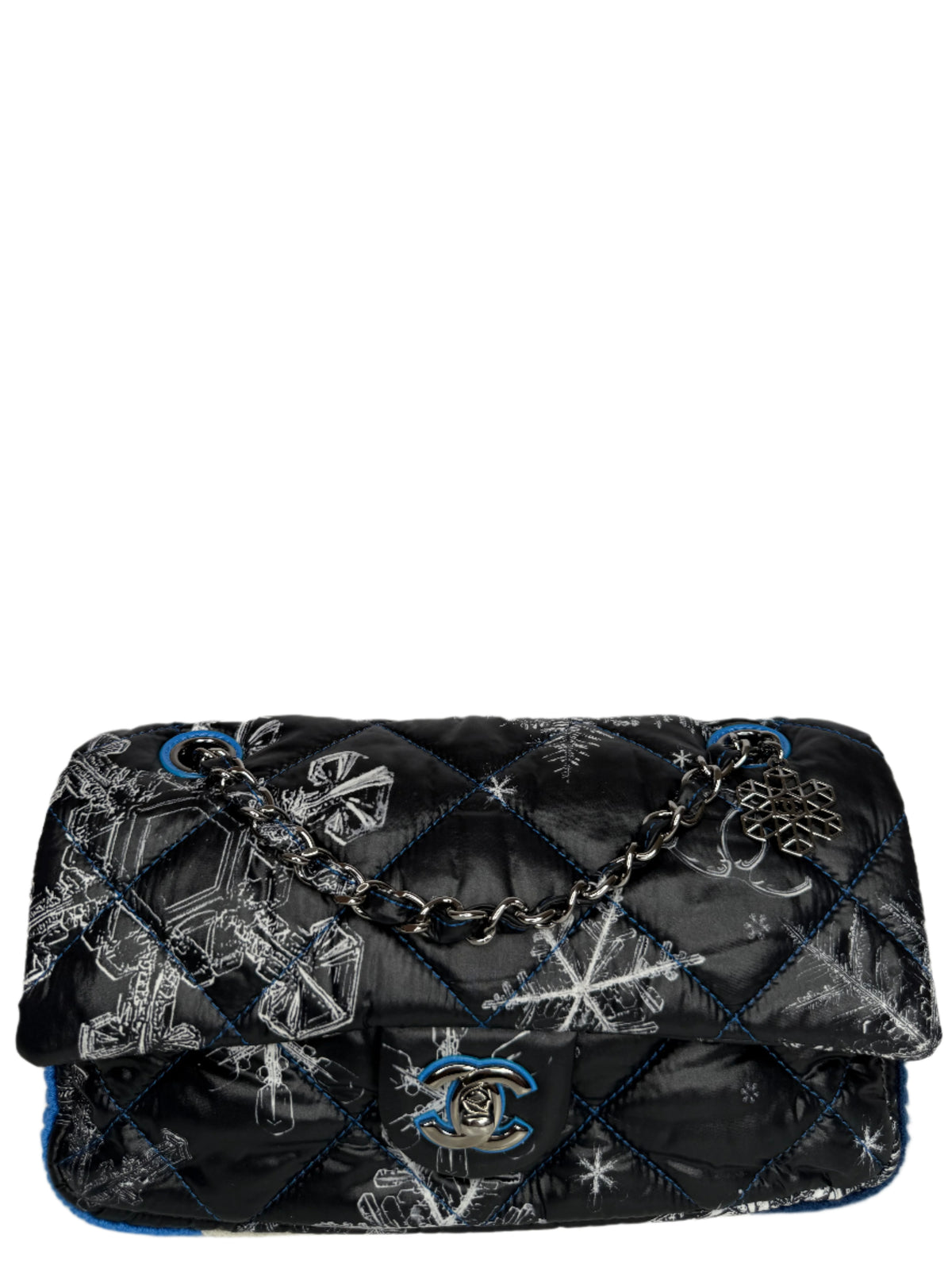 Chanel Limited Edition Snowflake Flap Bag in Black/Blue Nylon