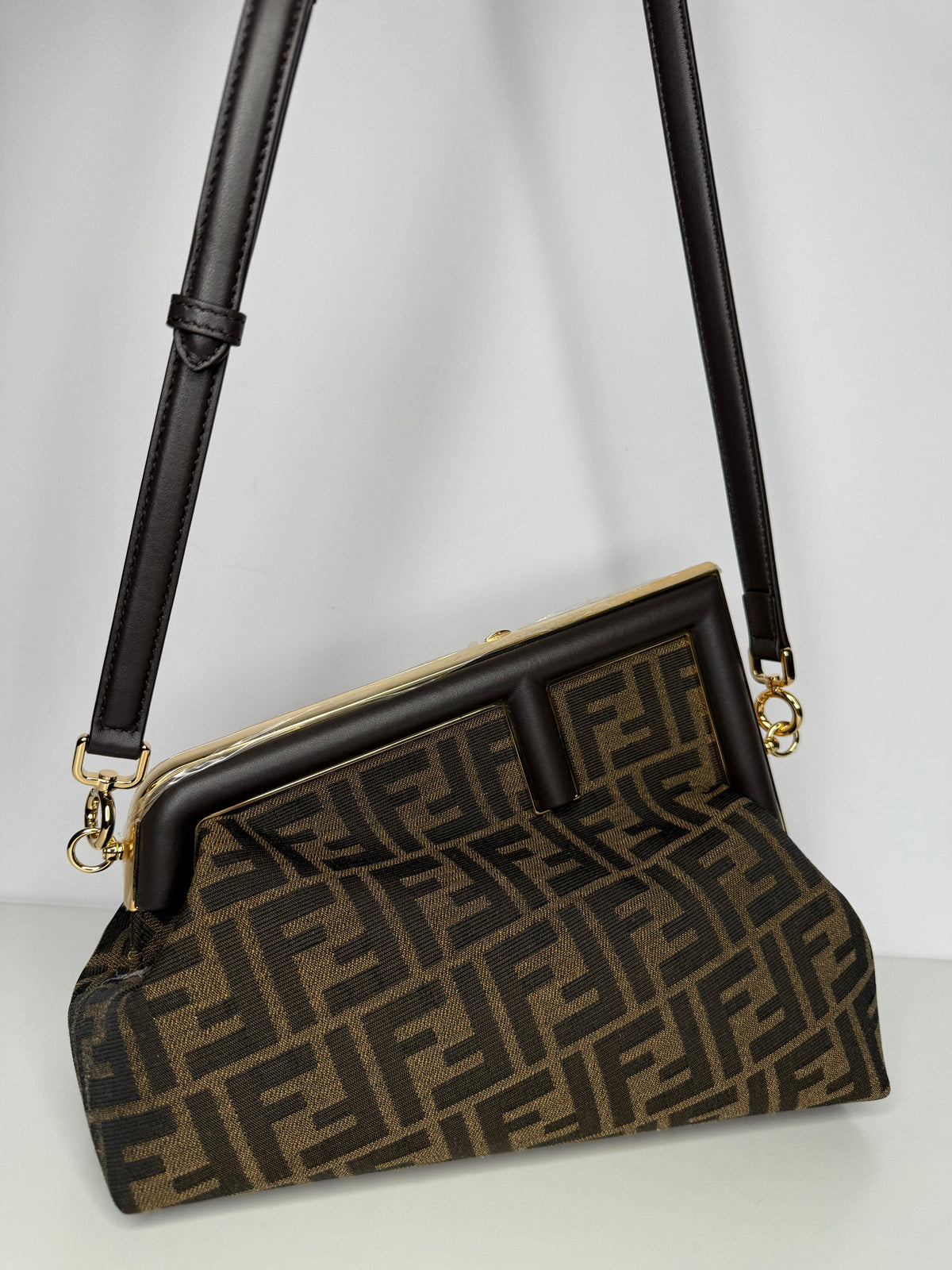 Fendi First Midi Brown FF Jacquard Bag