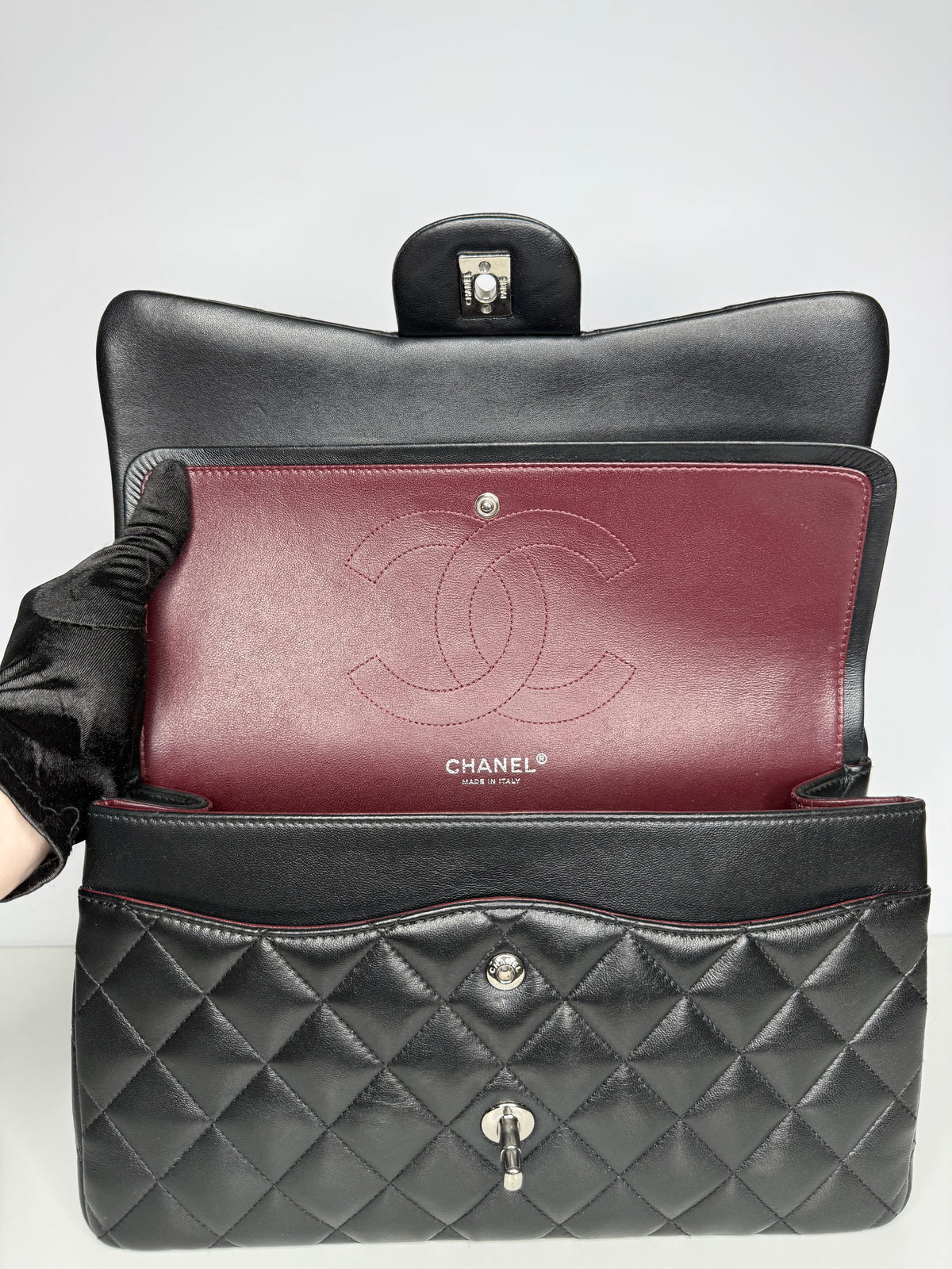Chanel Classic Jumbo Double Flap Bag Black Lambskin Shoulder Bag
