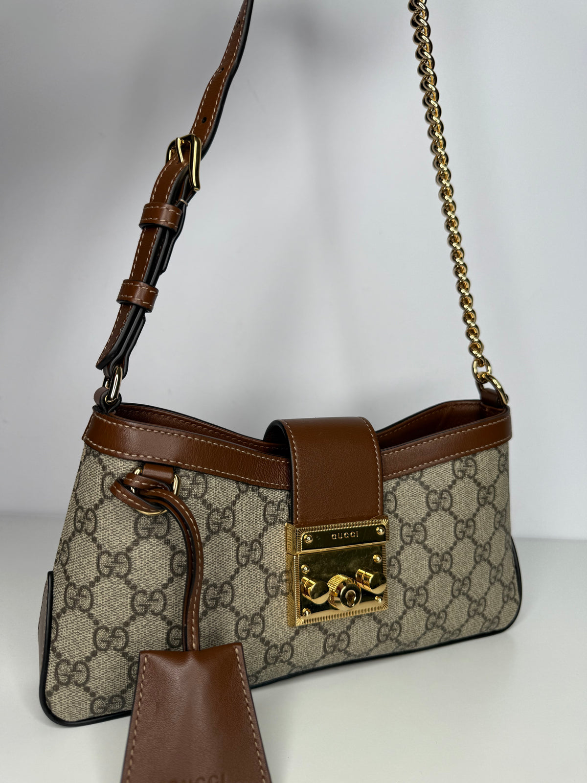 Gucci GG Supreme Beige And Ebony Padlock Small Shoulder Bag