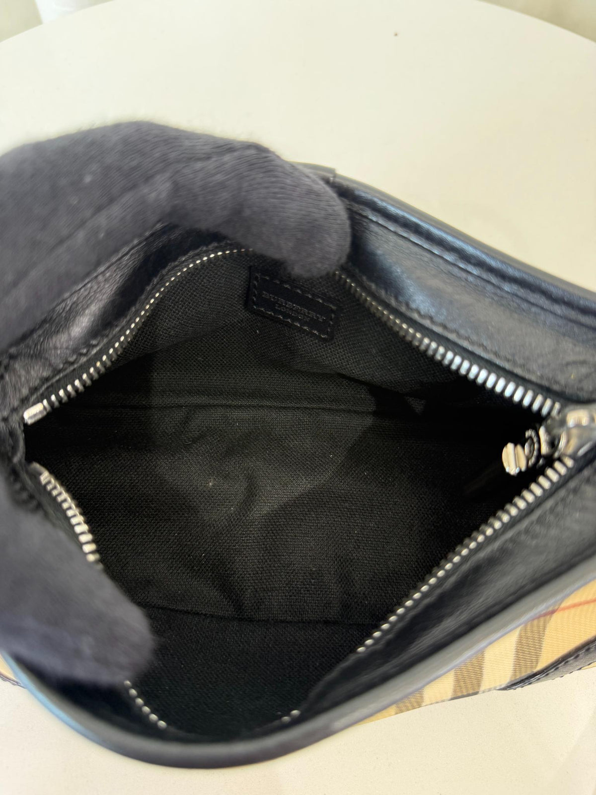 Burberry Black/Beige House Check PVC and Leather Pochette Bag