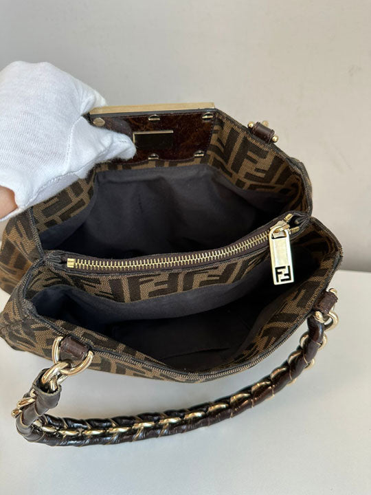 Fendi Tobacco Zucca Print Canvas Small Mia Tote Bag