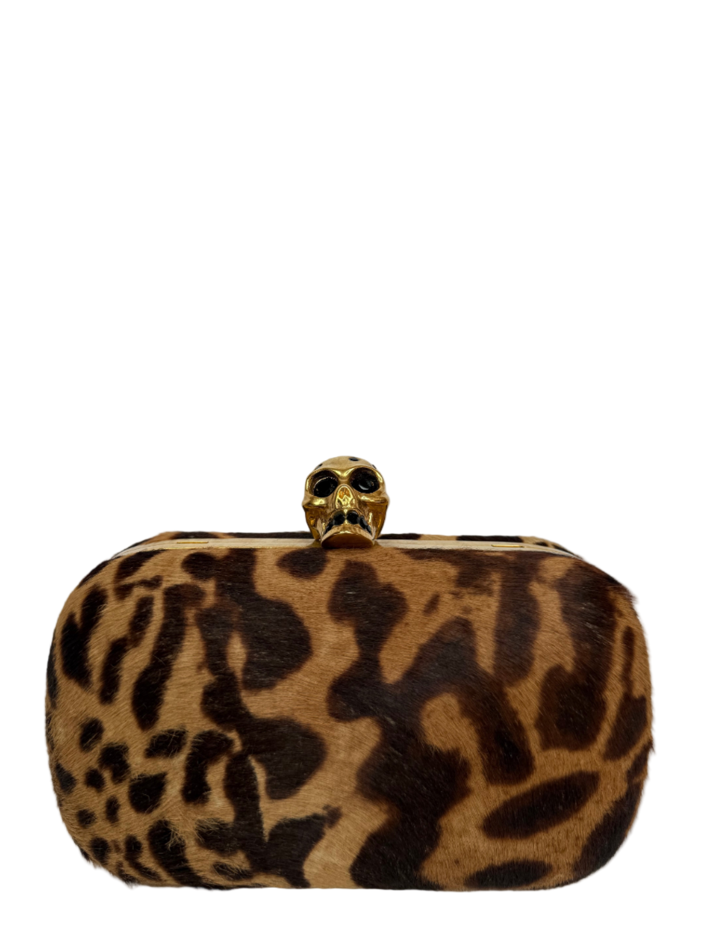 Alexander McQueen Leopard Print Calf Hair Skull Box Clutch