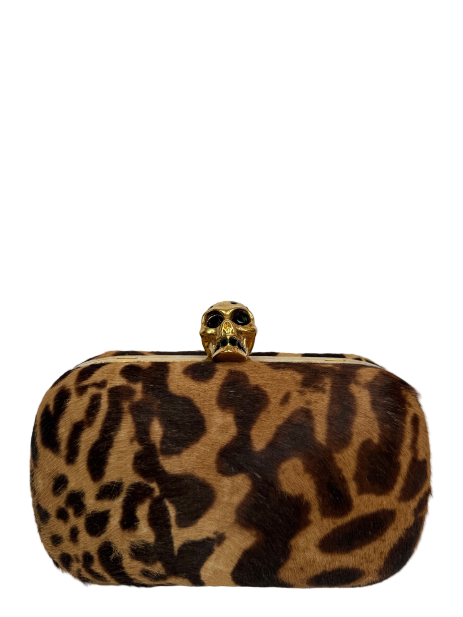 Alexander McQueen Leopard Print Calf Hair Skull Box Clutch