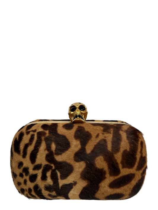Alexander McQueen Leopard Print Calf Hair Skull Box Clutch
