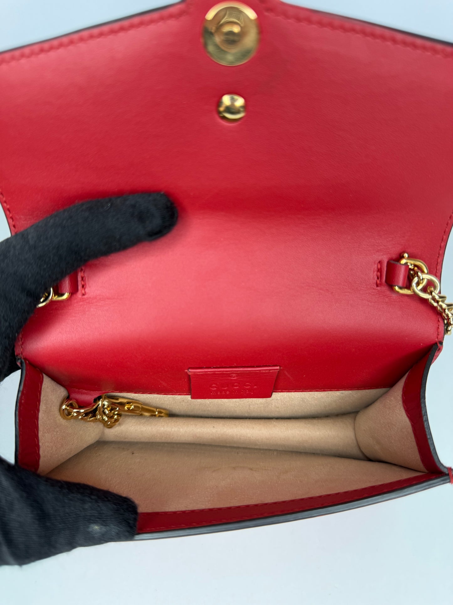 Gucci Mini Sylvie Red Leather Web Signature Chain Crossbody Bag