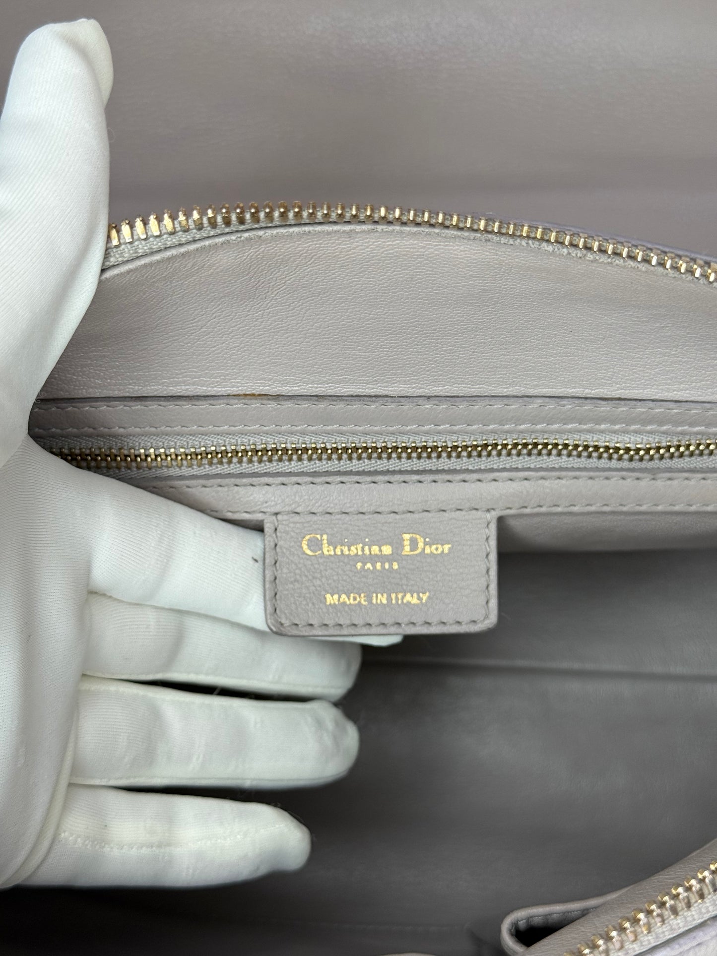 Christian Dior Grey Leather New Lock Top Handle Bag