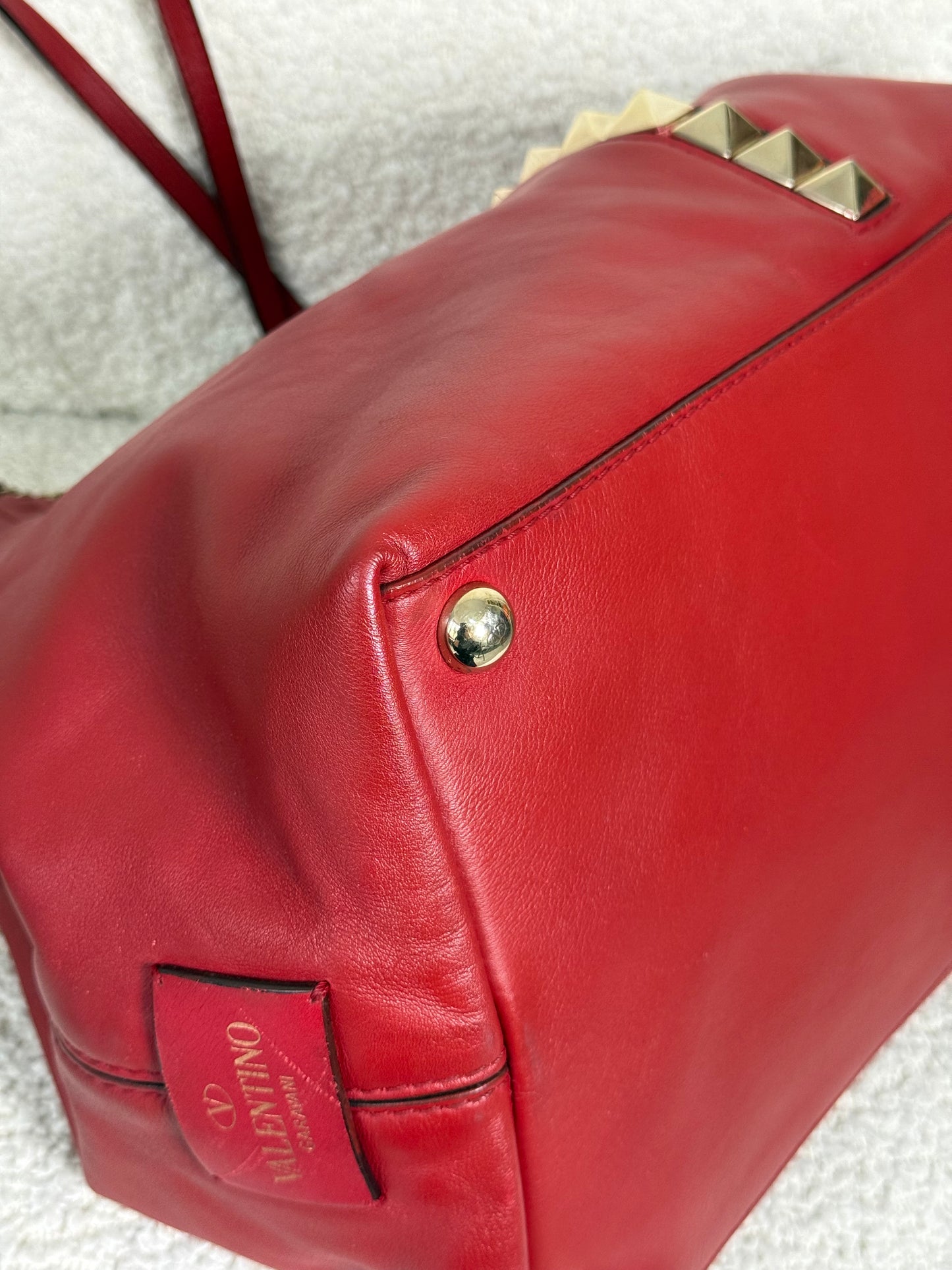 Valentino Red Leather Rockstud Va Va Voom Large Tote Bag