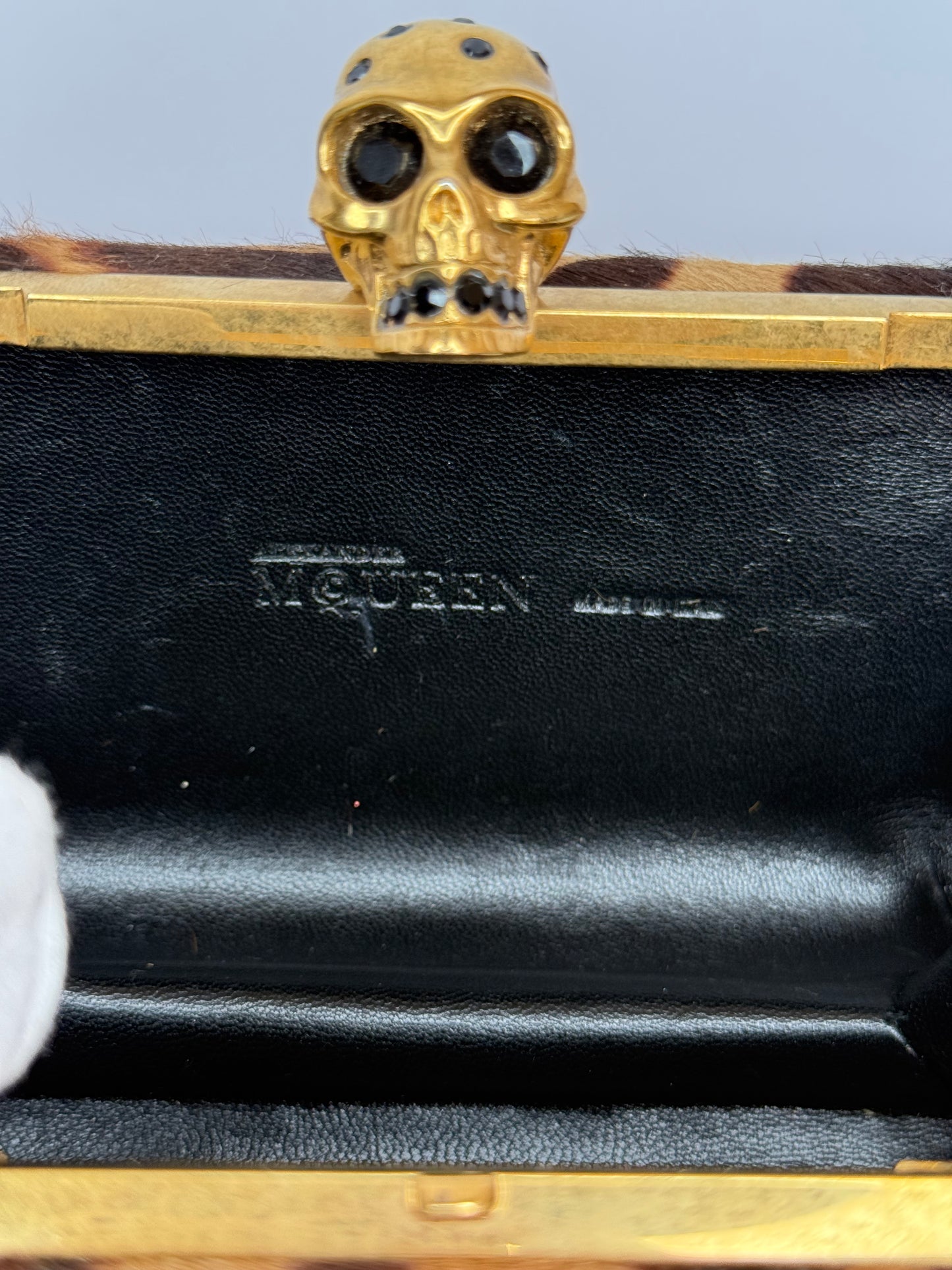 Alexander McQueen Leopard Print Calf Hair Skull Box Clutch