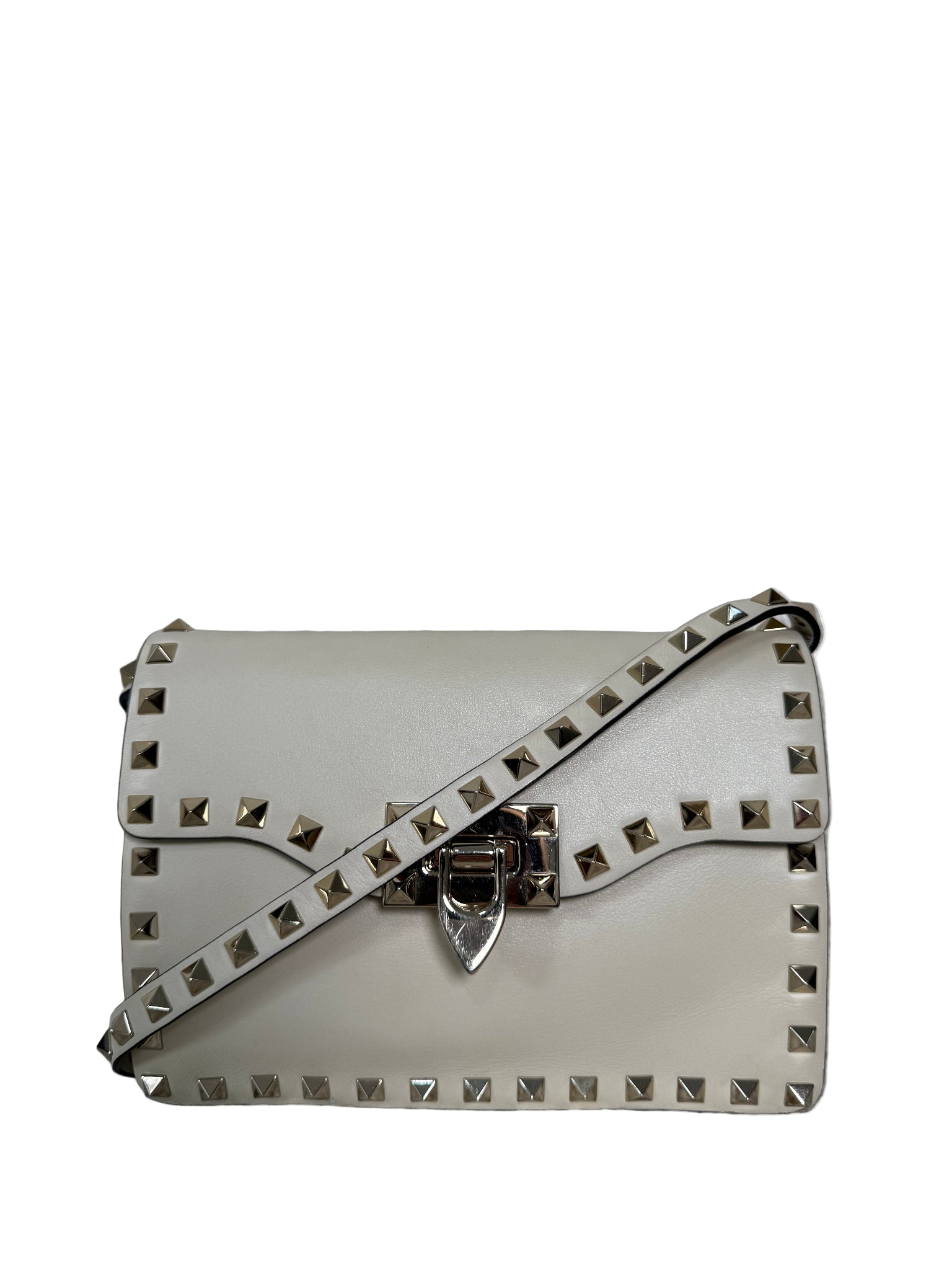 Valentino Garavani Rockstud Smooth Calfskin Crossbody Bag Ivory