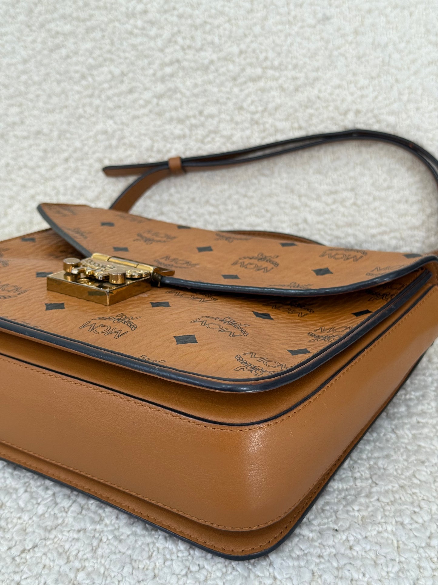 MCM Patricia Satchel Visetos Crossbody Bag Brown