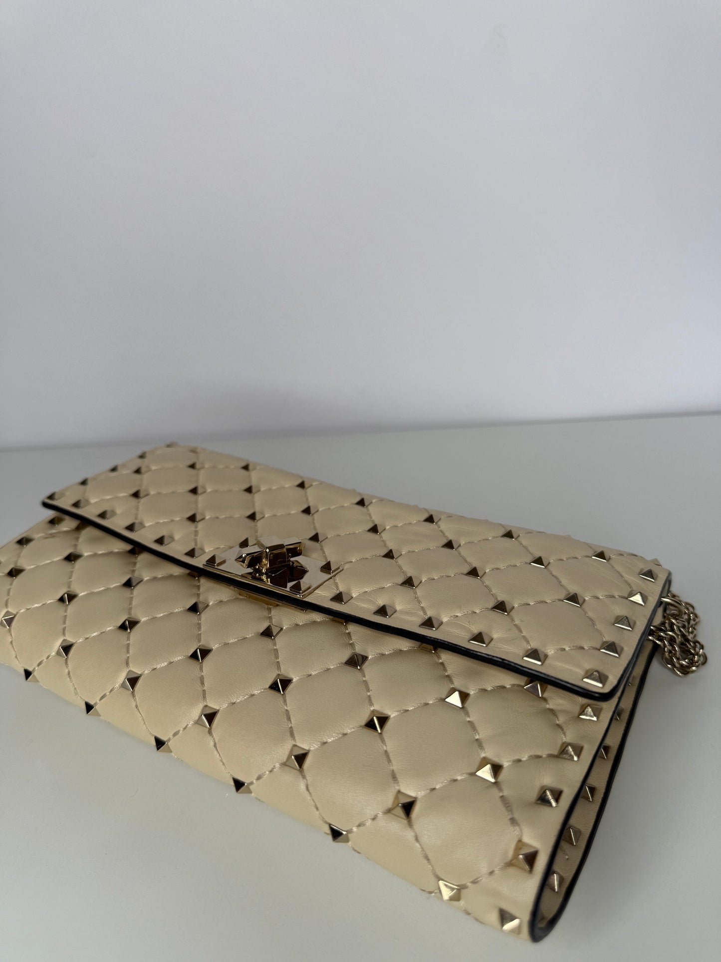 Valentino Ivory Leather Rockstud Spike Shoulder Flap Bag