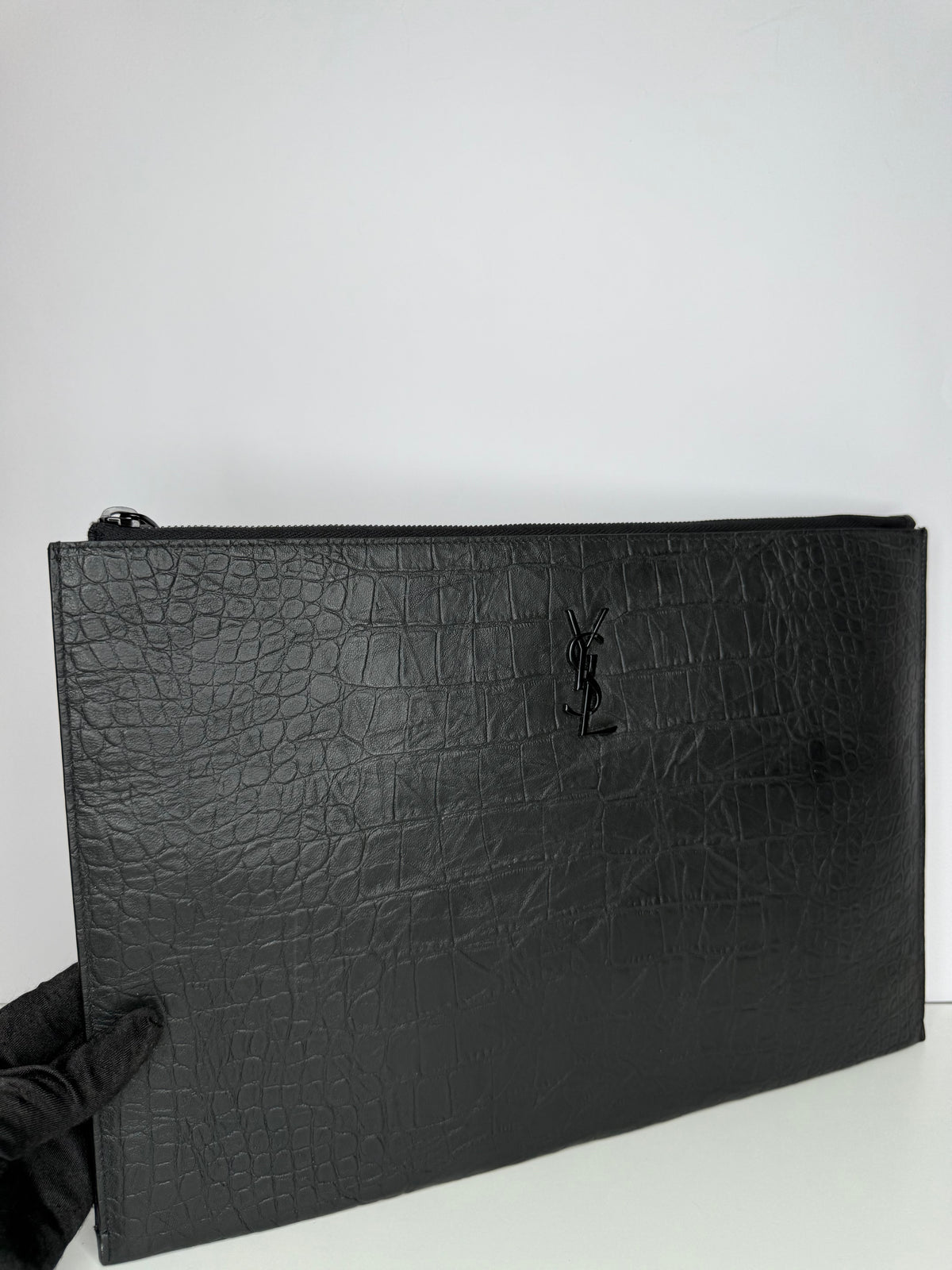 Saint Laurent Calfskin Crocodile Embossed Monogram iPad Case